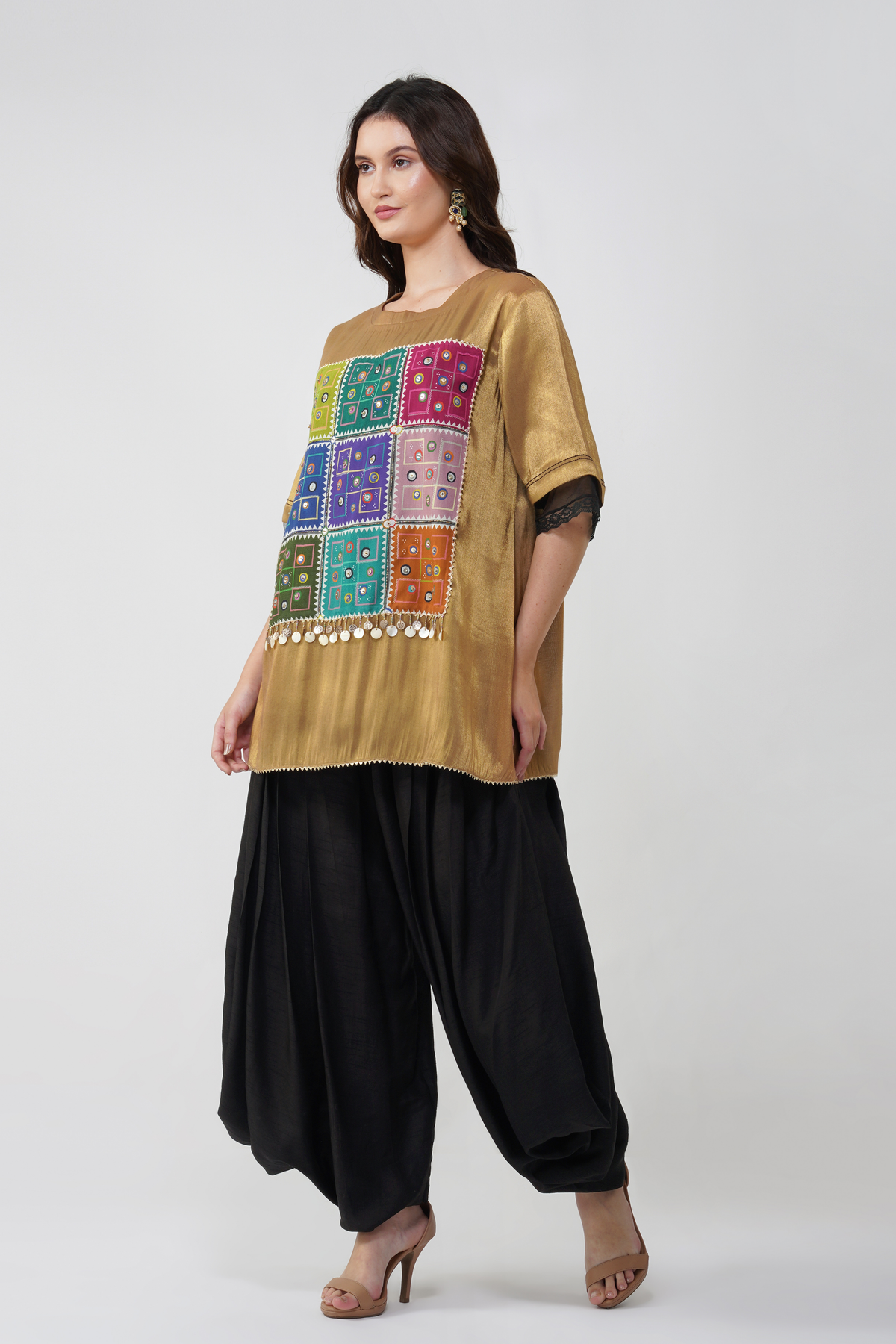 Mirrorwork Printed Top and Dhoti Set
