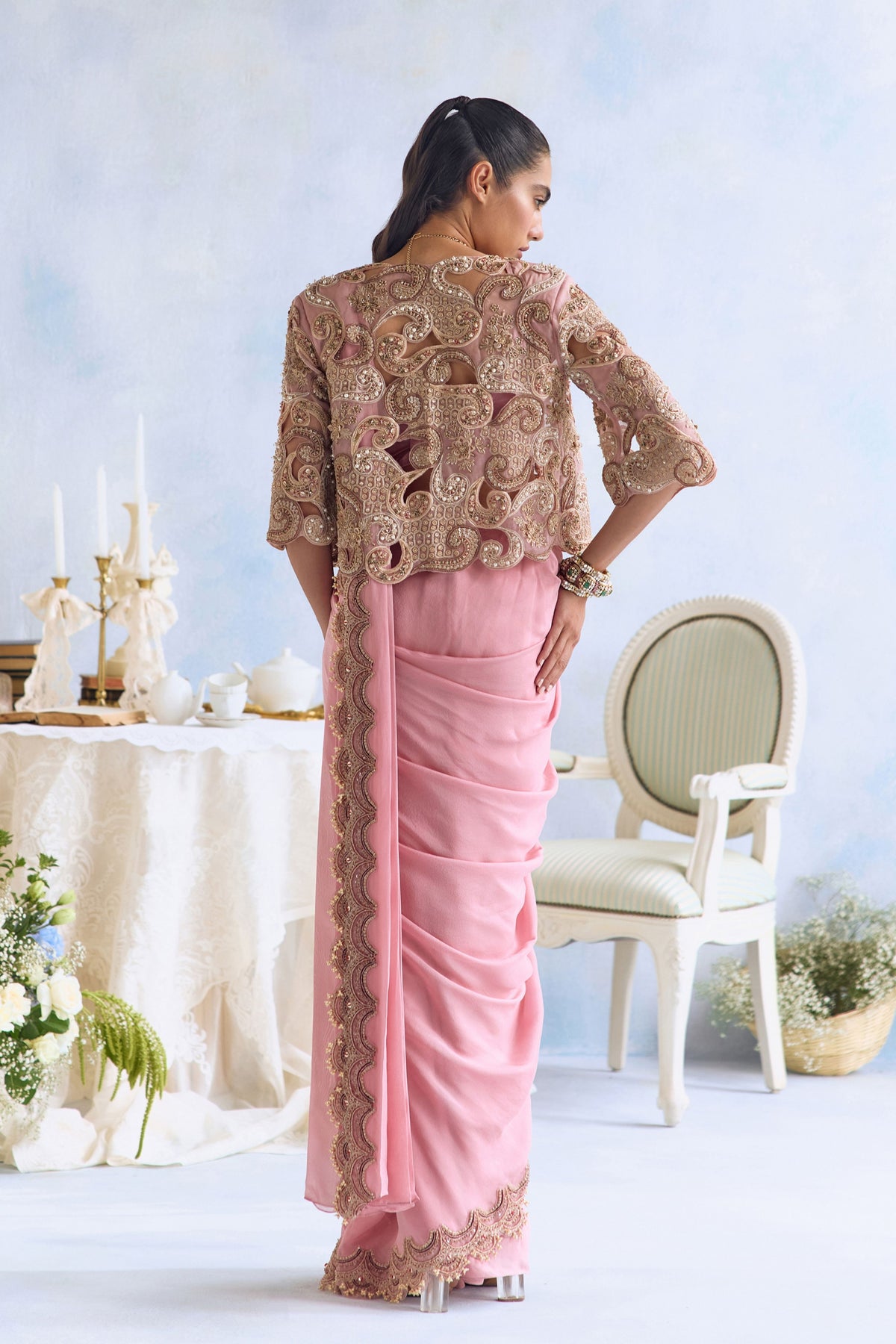 Rose Jacket Saree Set
