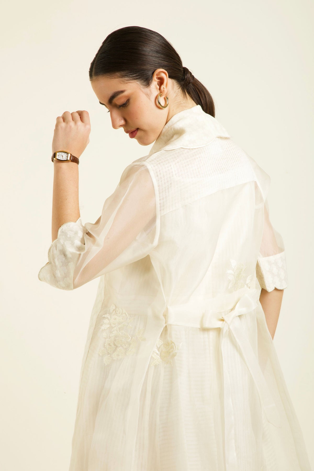 Ivory Stripe Organza Dress