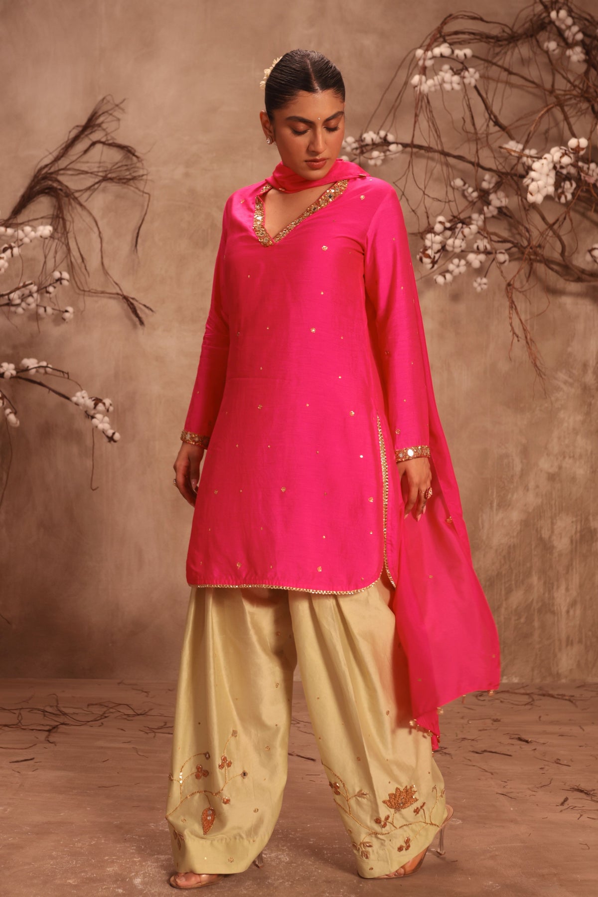 Hot Pink Jaal Kurta Set