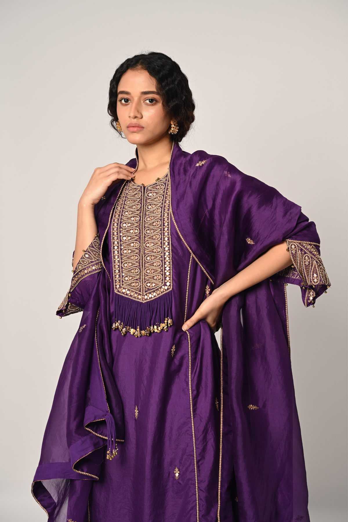Purple Princess Cut Kurta Set