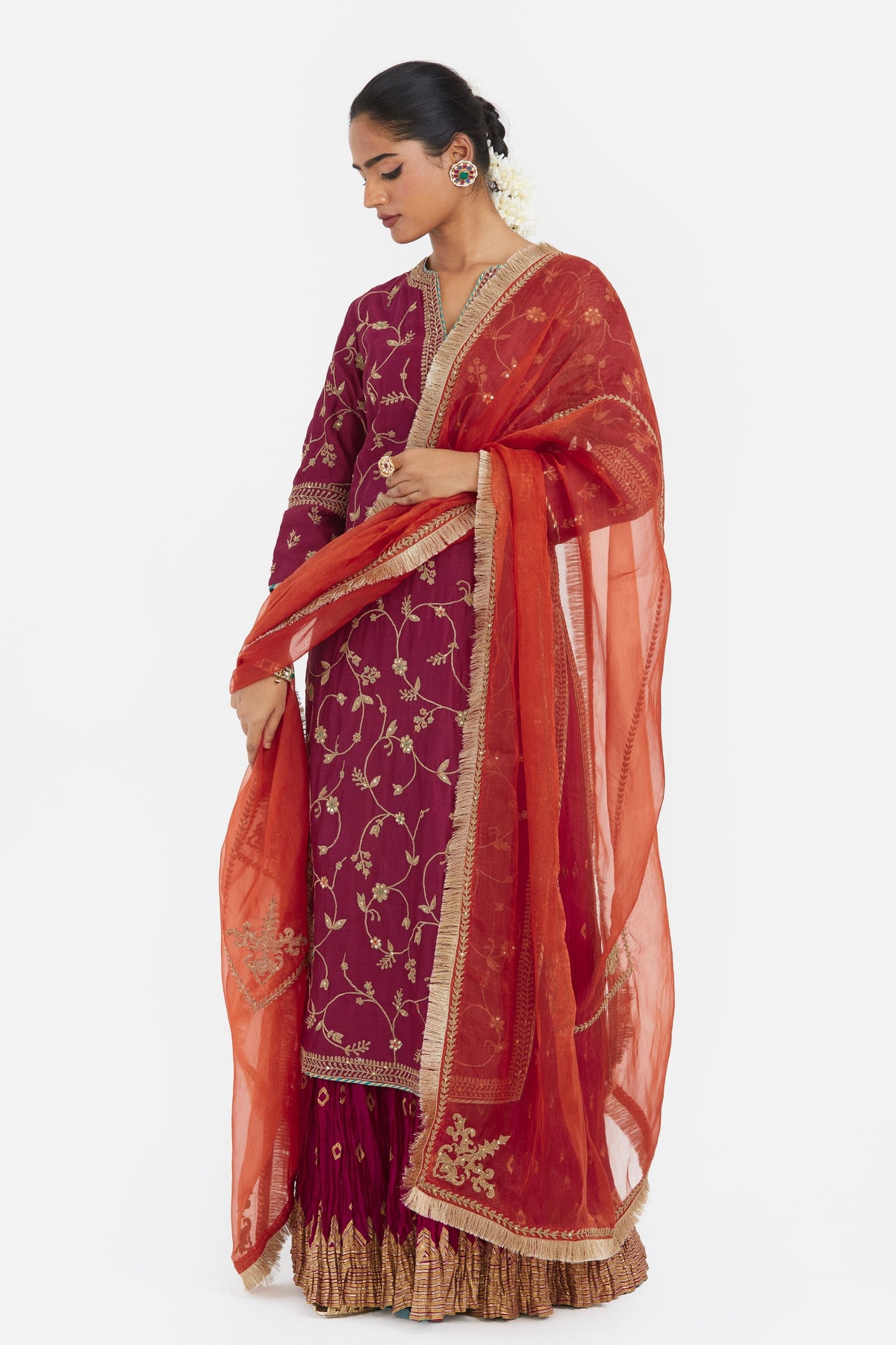 Chanderi Red Lehenga Set
