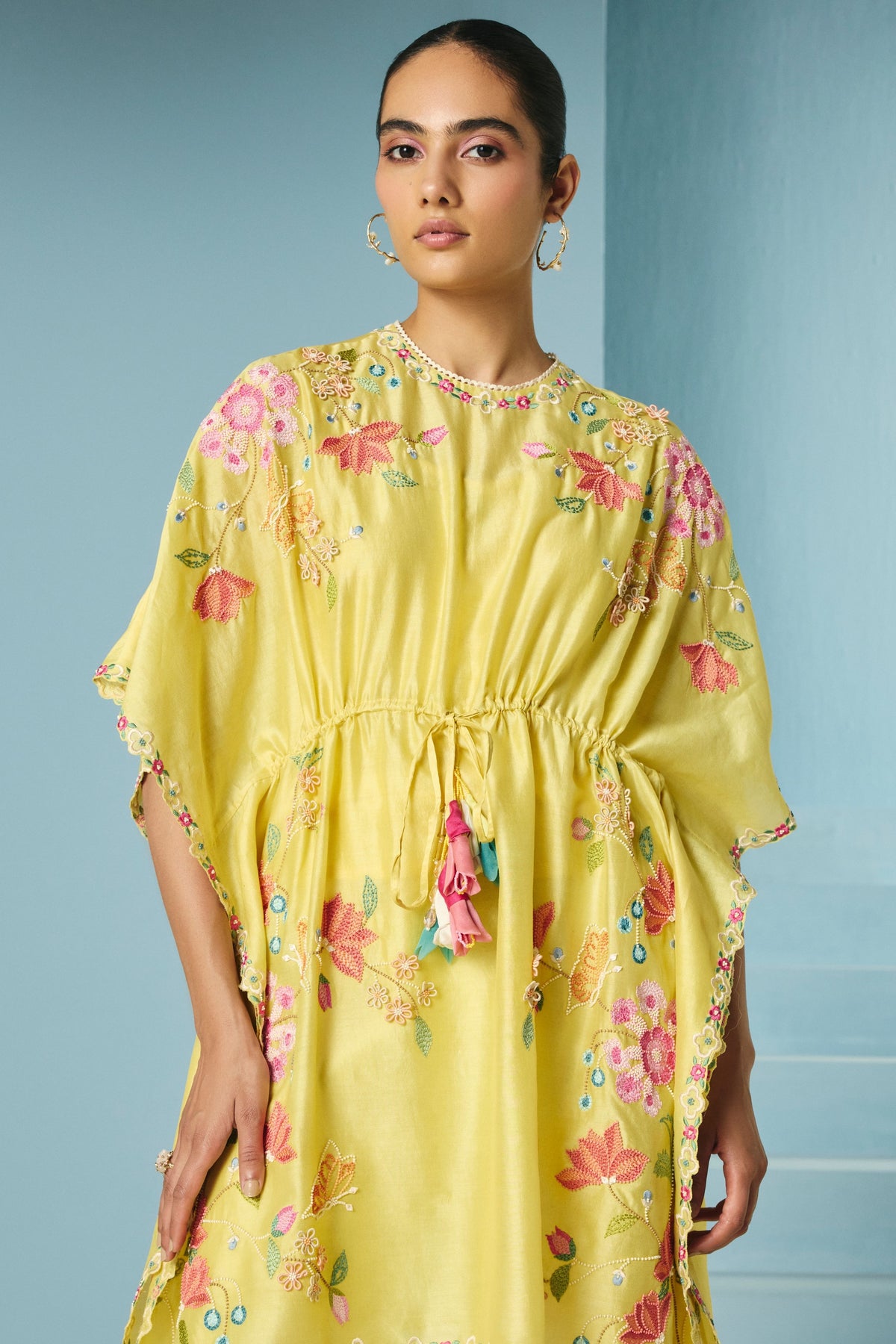 Butter Yellow Embroidered Kaftan