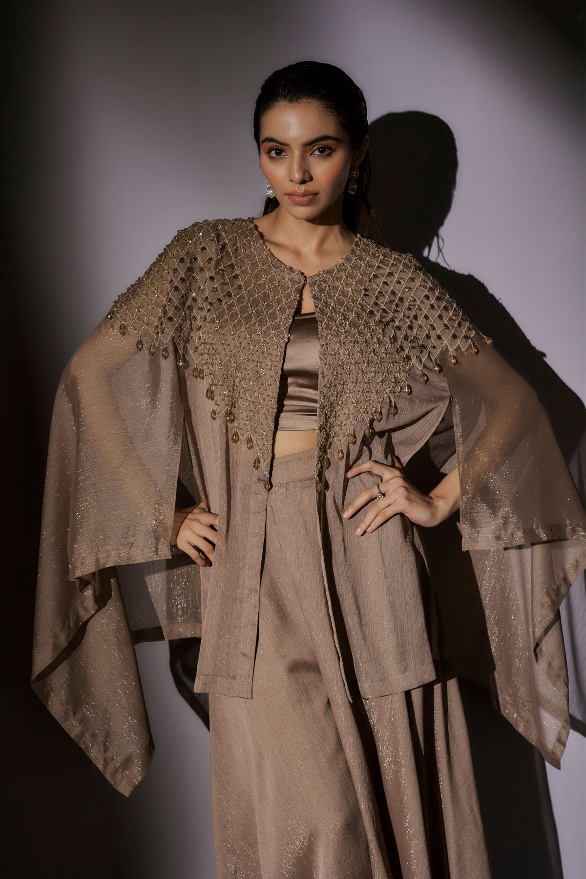 Coffee Embroidered Sharara Set
