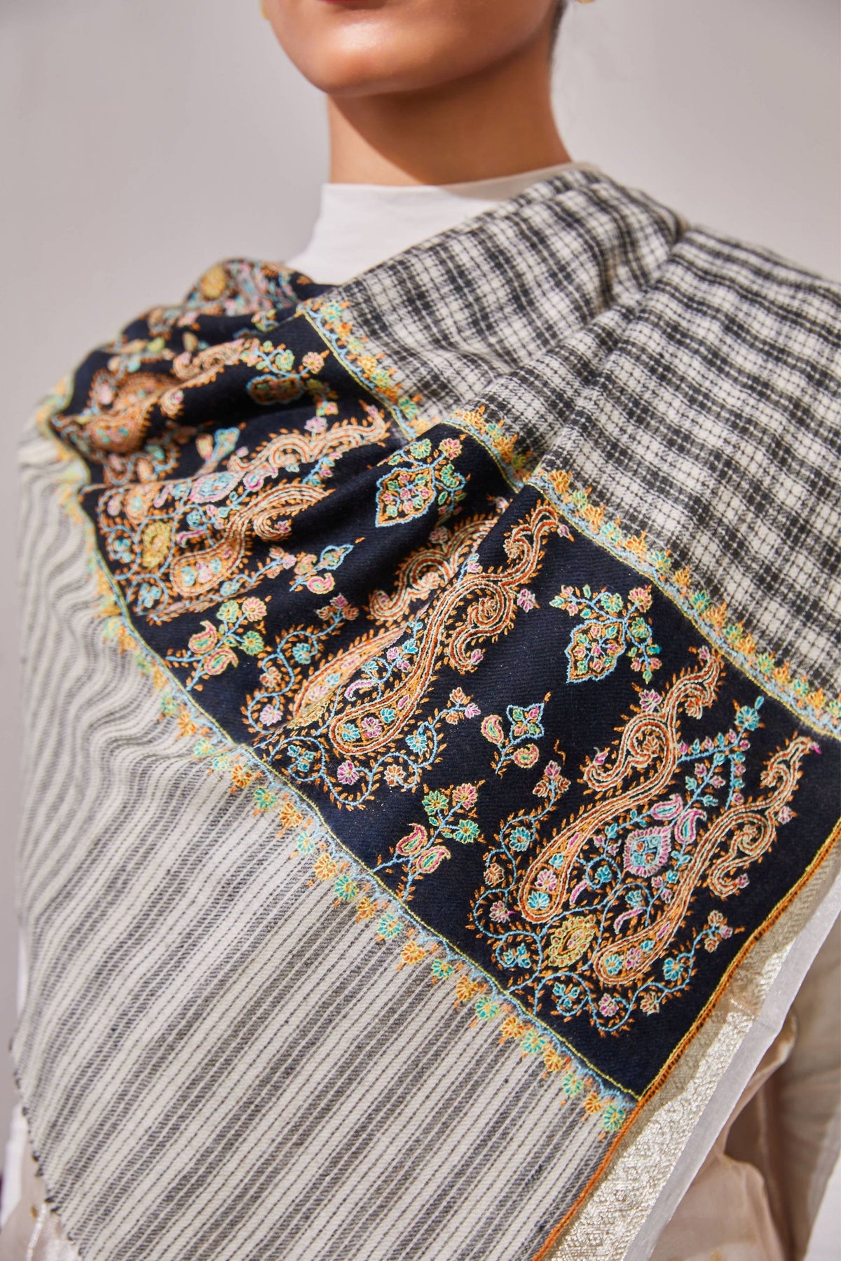White and Black Pashmina Stole