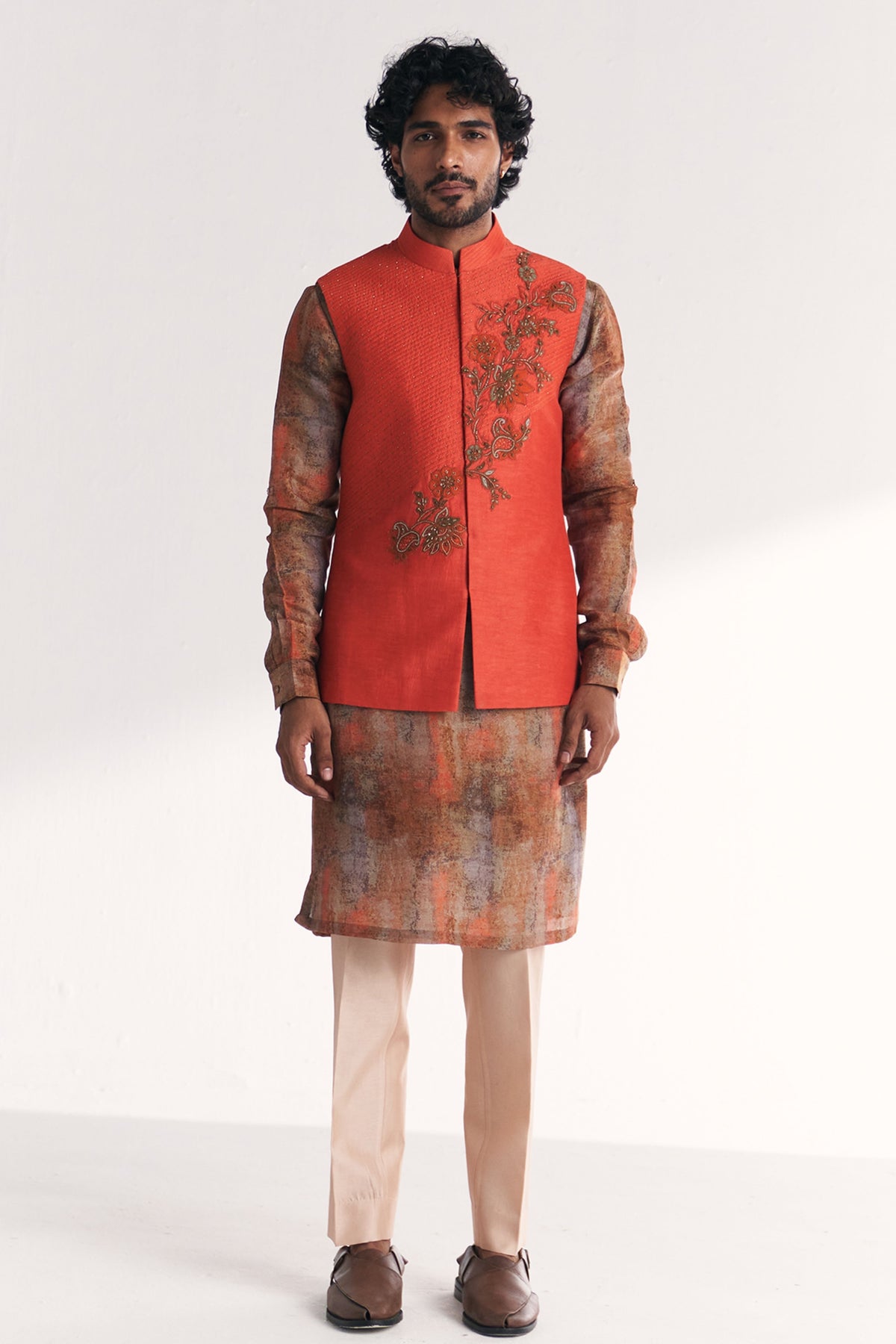 Chandan Tangerine Nehru Jacket Set