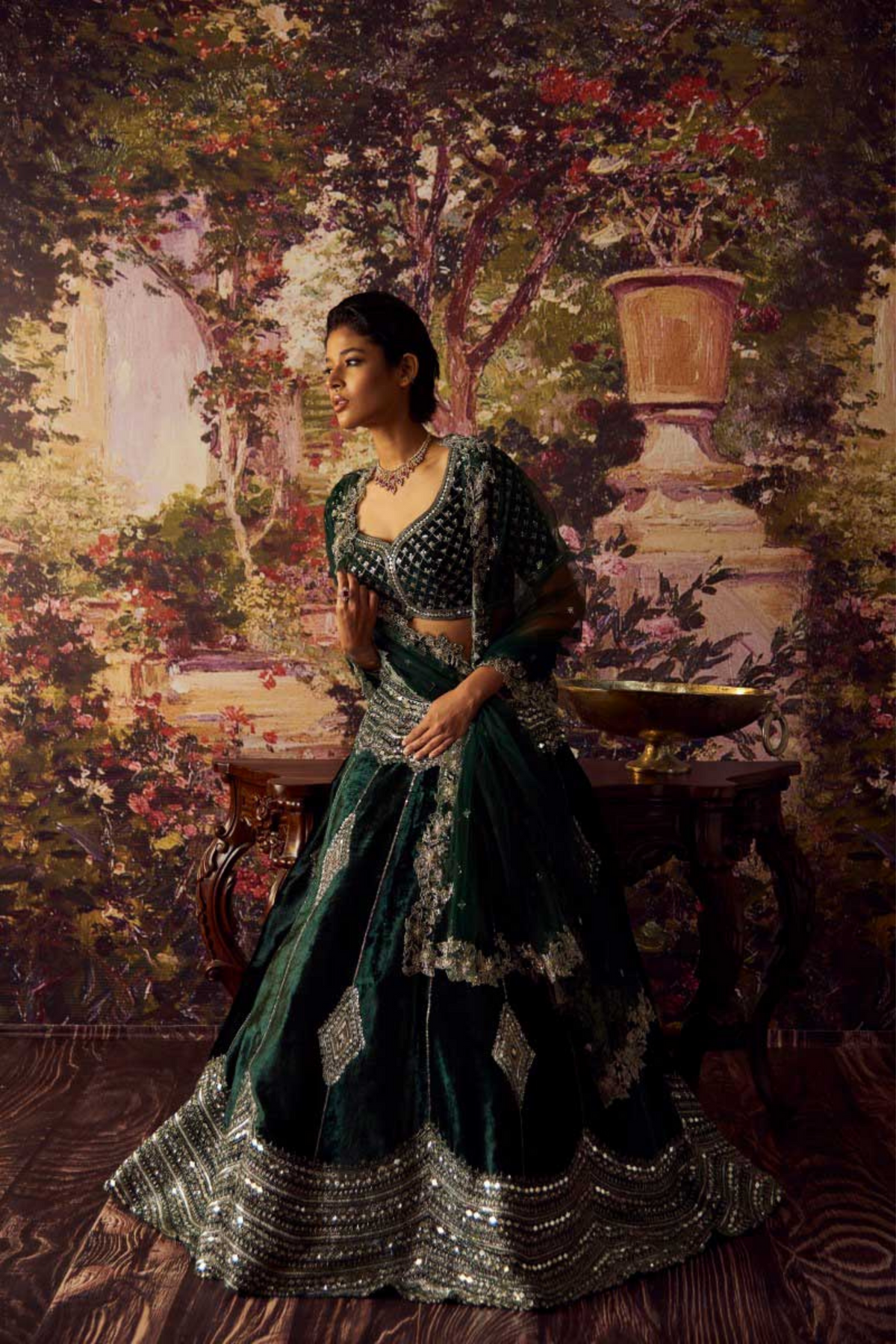 Green Velvet Lehenga Set