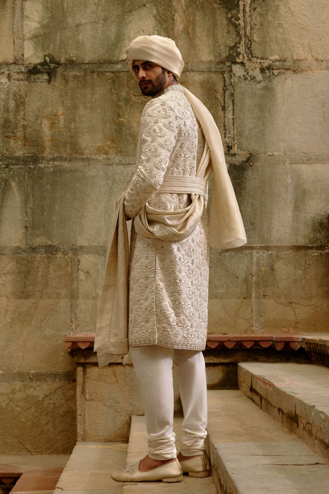 Silk Brocade Sherwani Set - Nitika Gujral Menswear - Elahe
