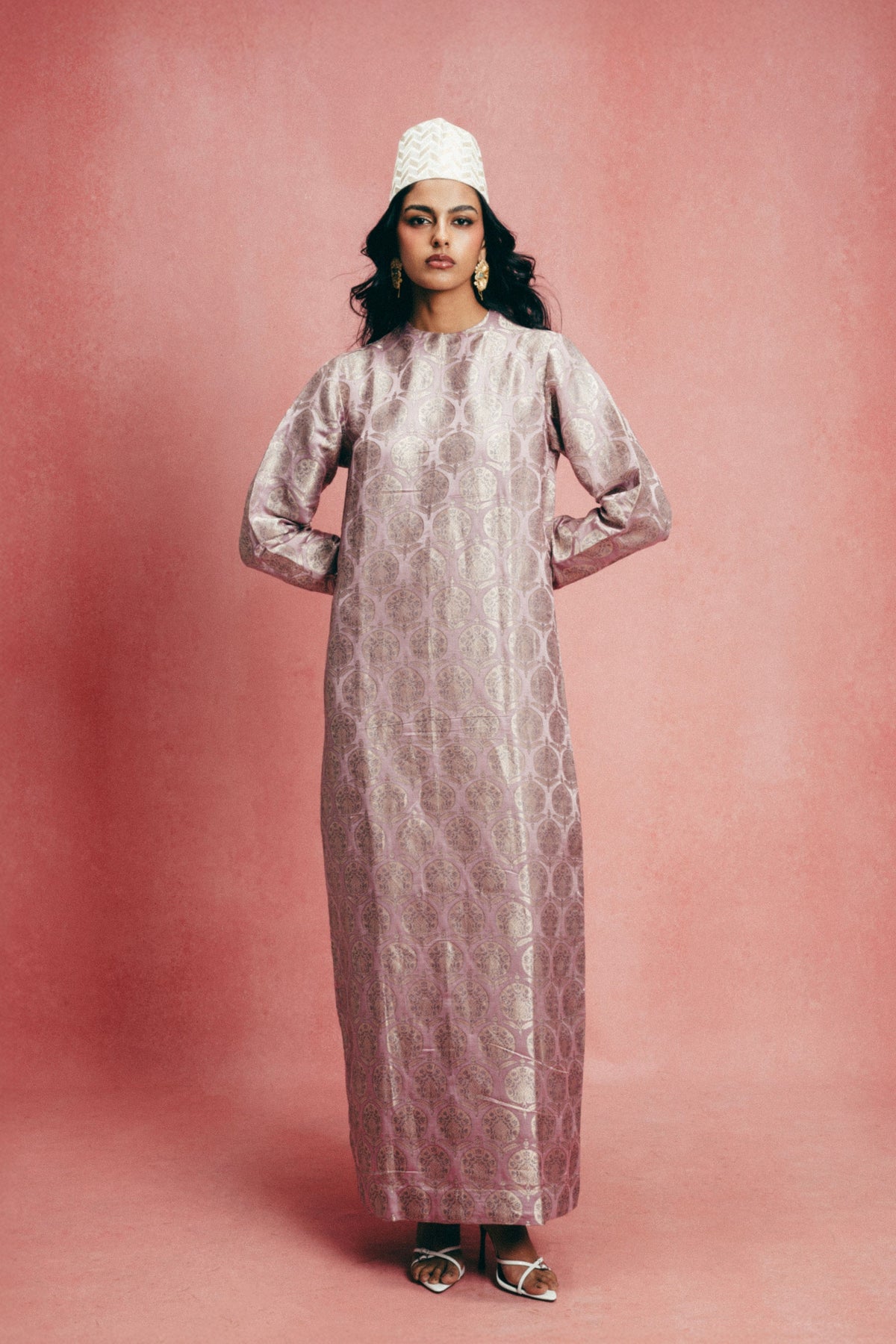 Handwoven Dusty Mauve Banarasi Kaftan