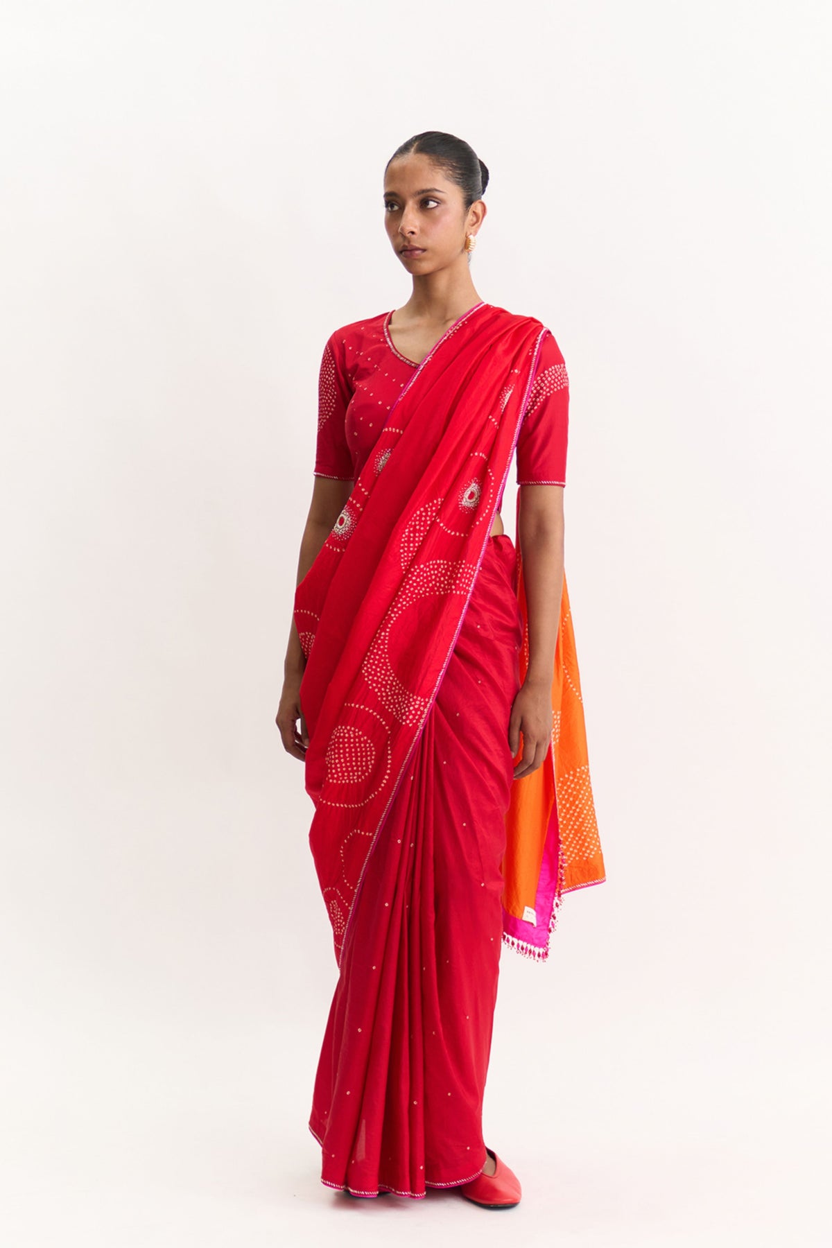 Luna Red Orange Saree