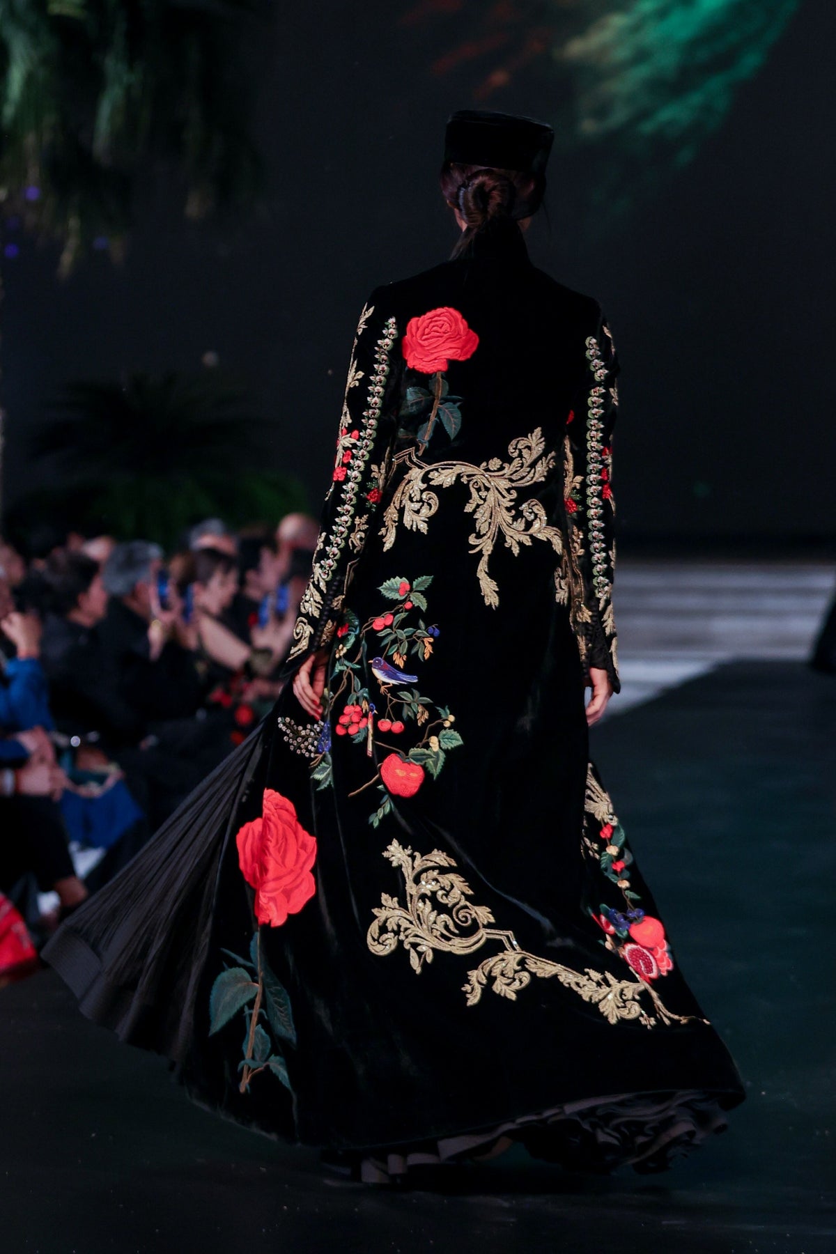 Embroidered Silk Velvet Long Jacket