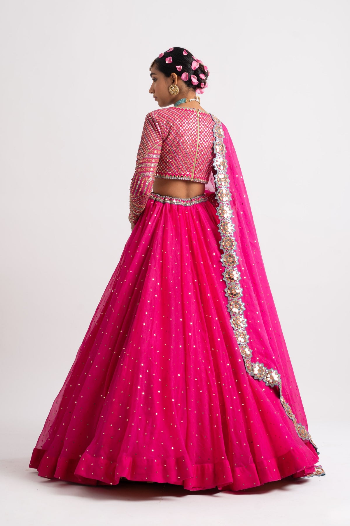 Fuschia silk organza lehenga