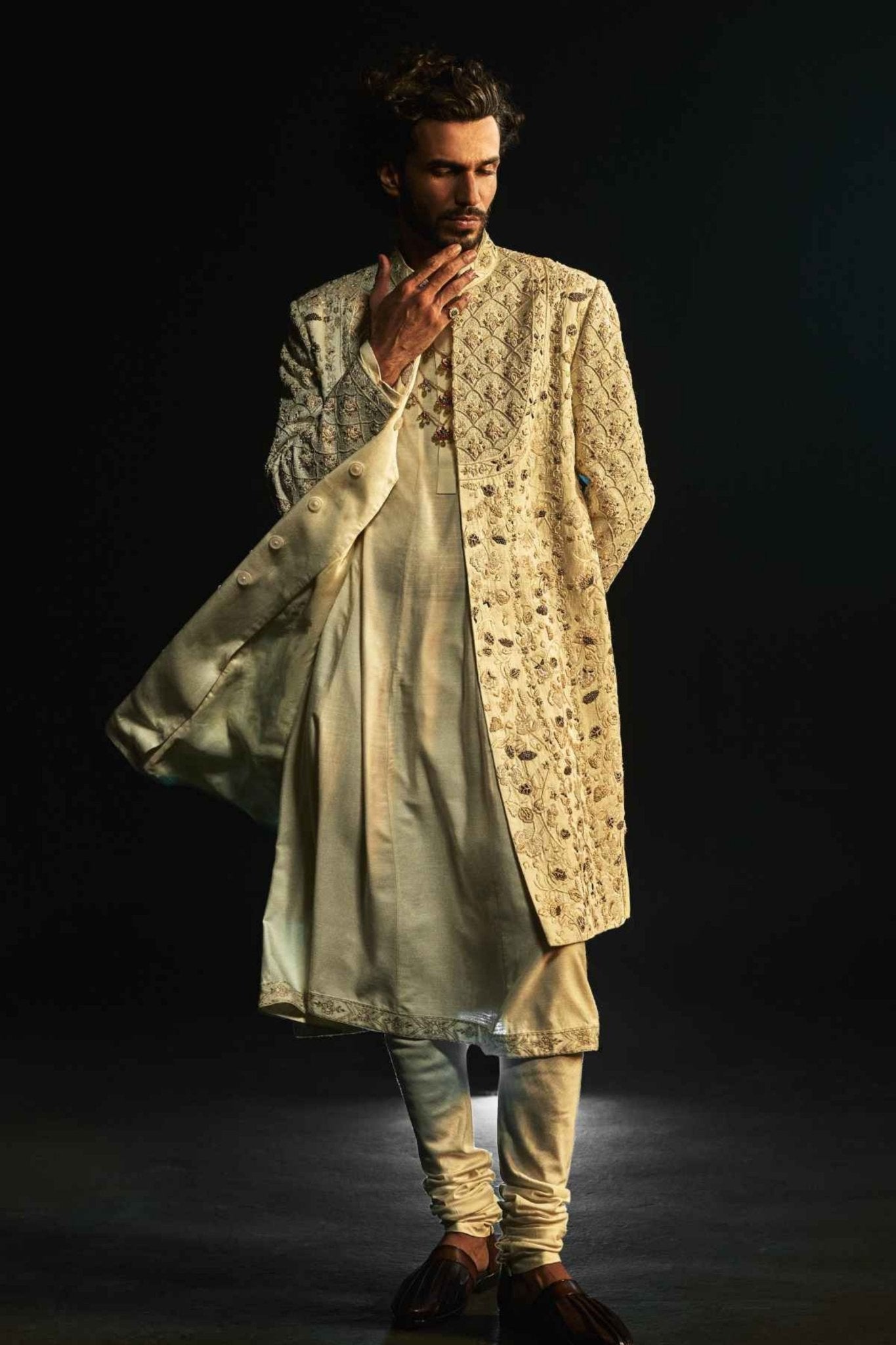 Ivory Embroidered Sherwani Set - Jatin Malik - Elahe