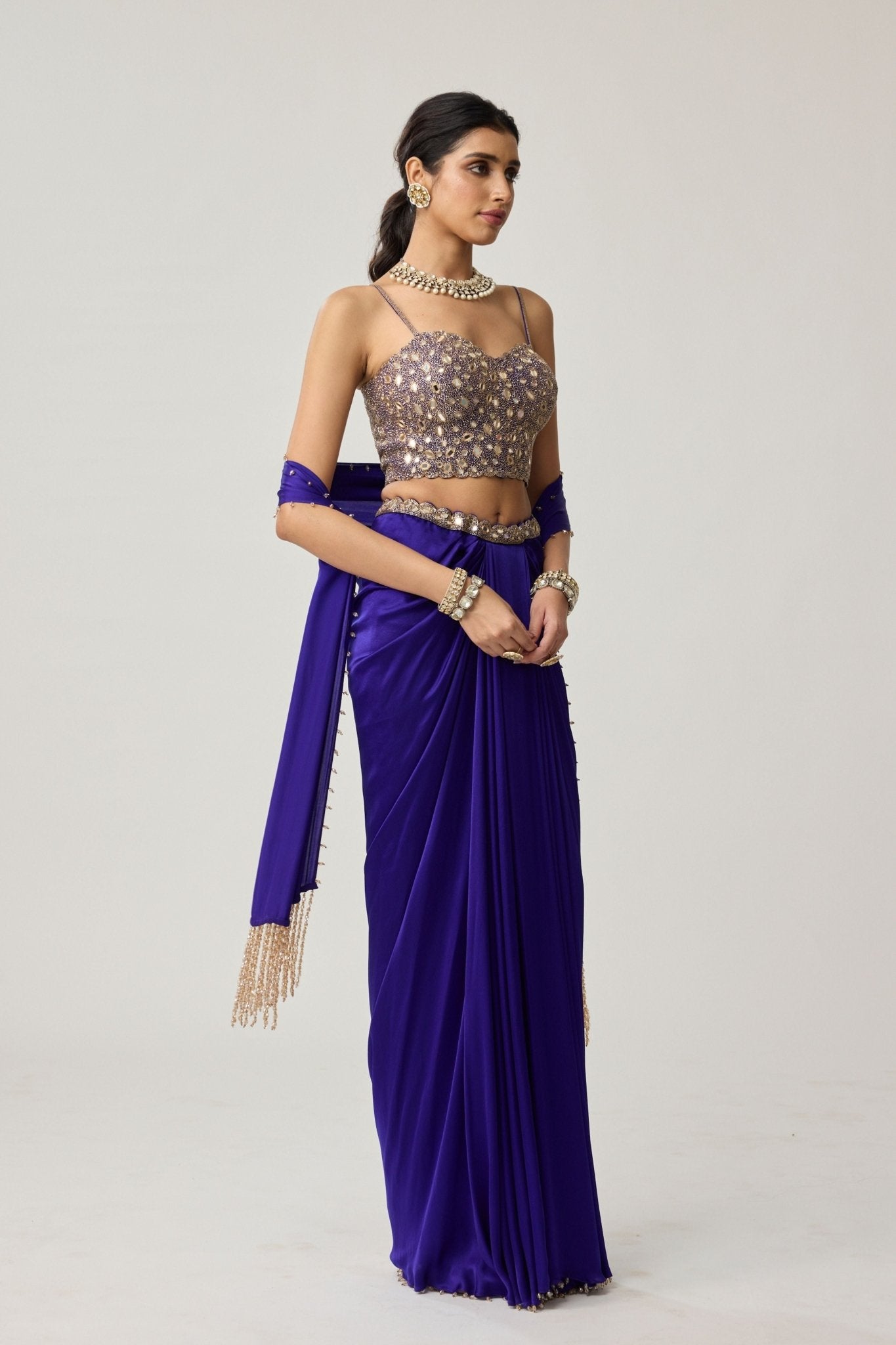 Persian Blue Draped Skirt Set - Vvani by Vani Vats - Elahe