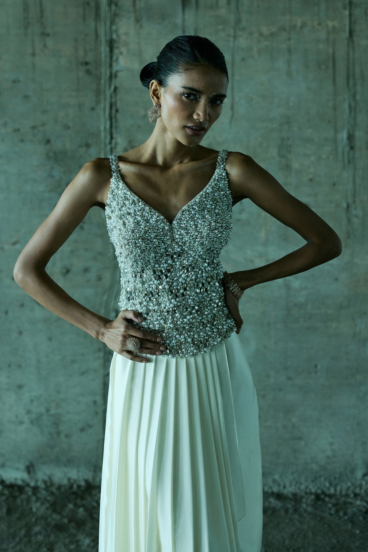 Ivory Embellished Corset With Skirt