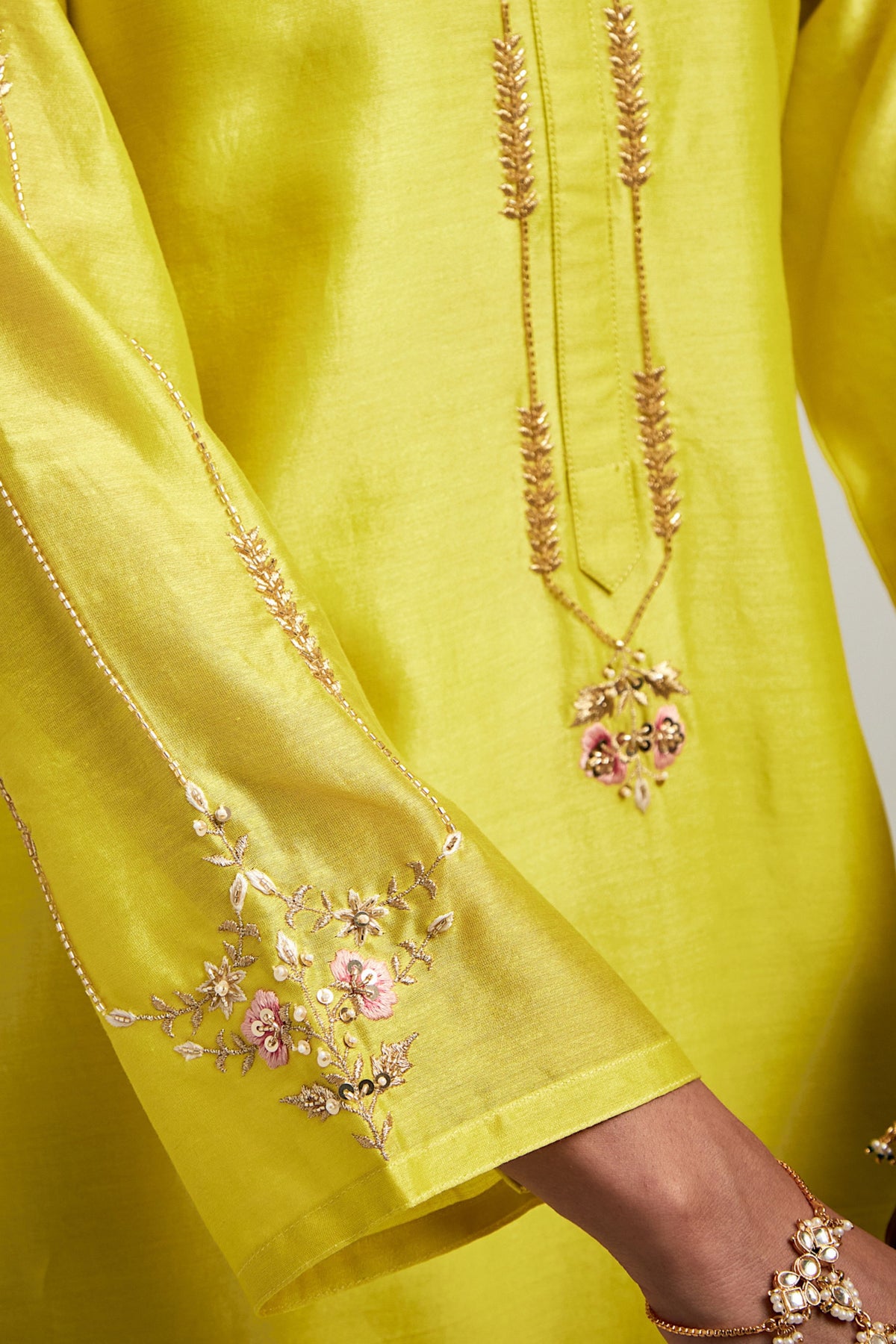 Embroidered Lime Kurta Set