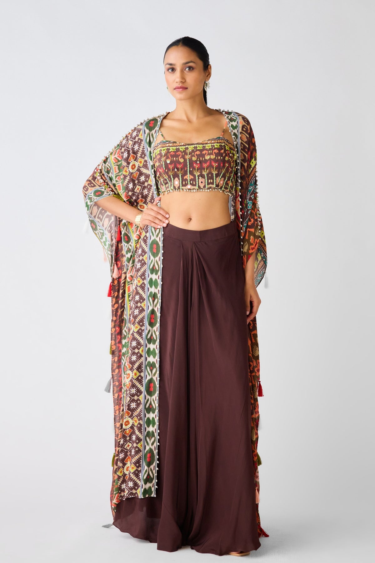 Brown Printed Cape Set