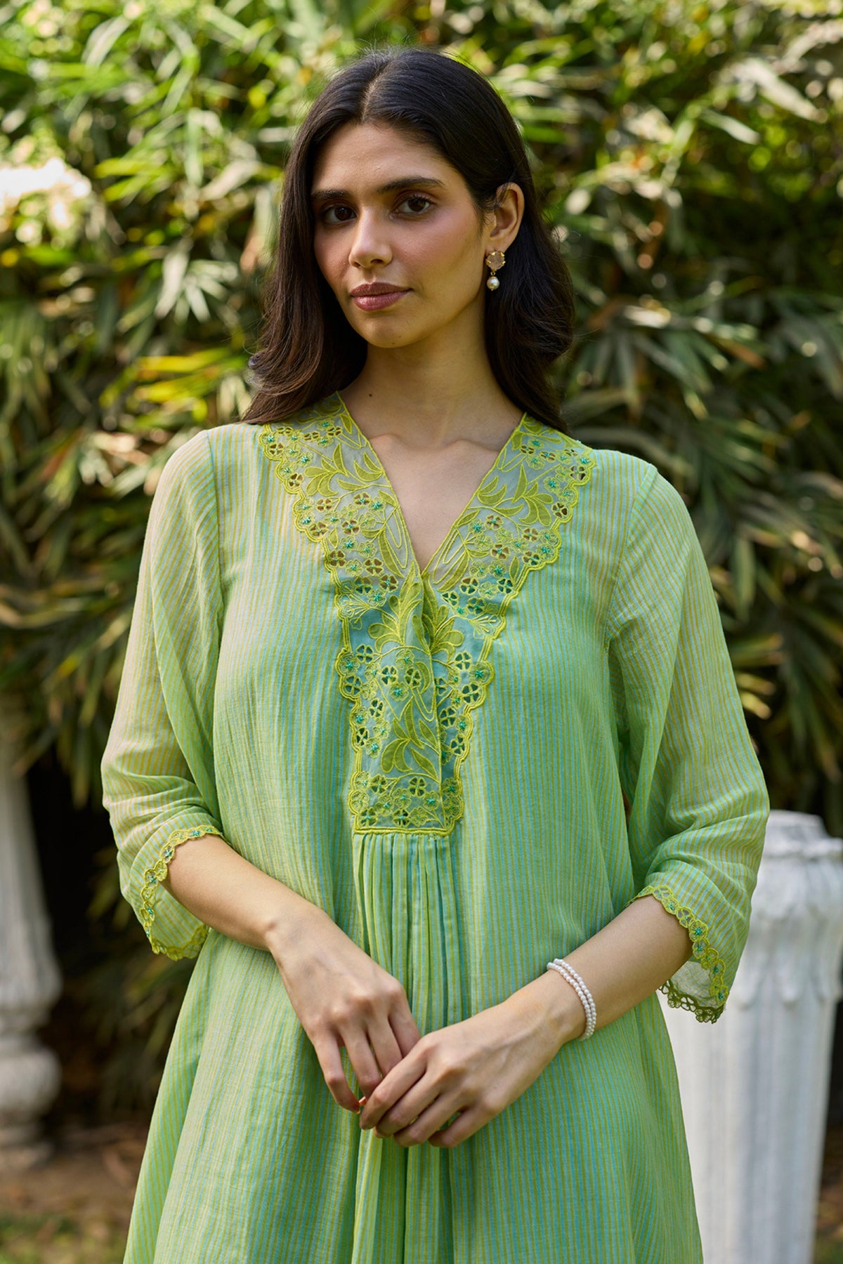 English Morning Green Embroidered Dress