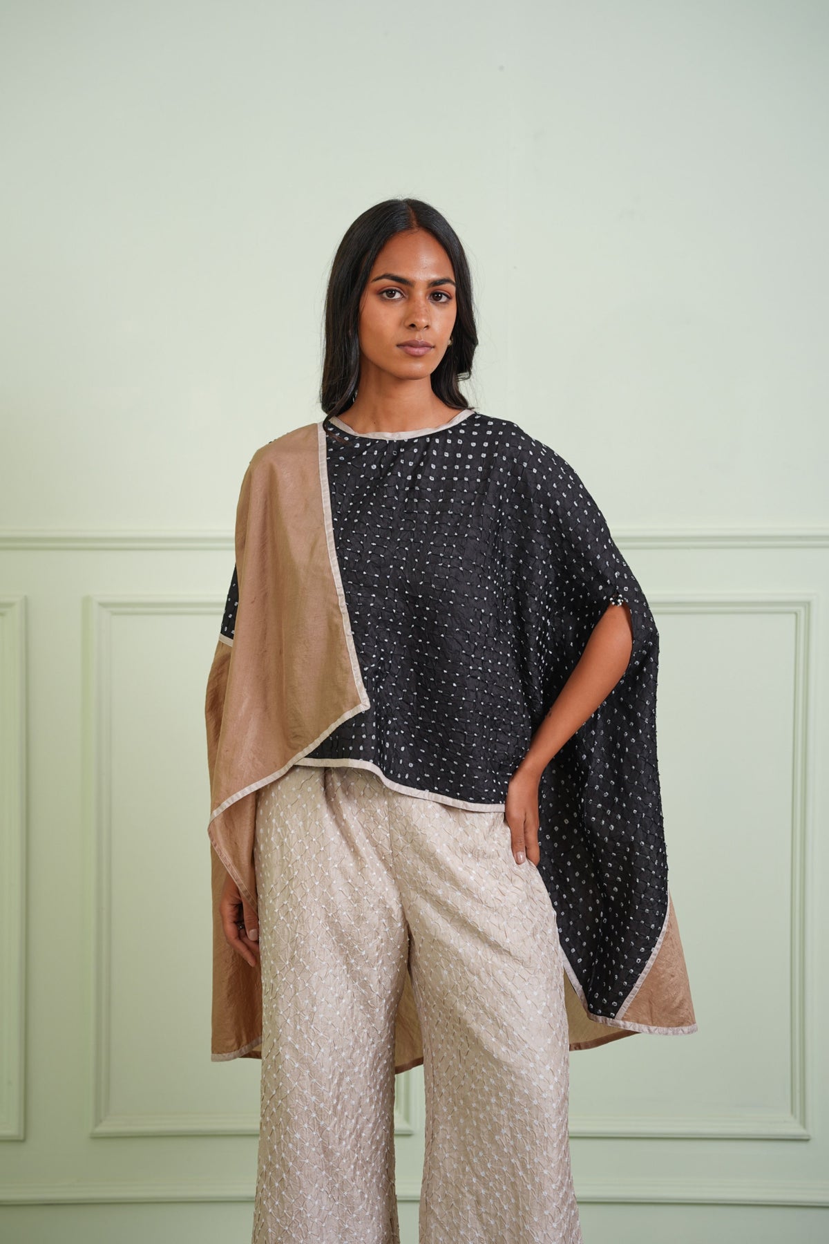Black Taupe Bandhani Asym Top