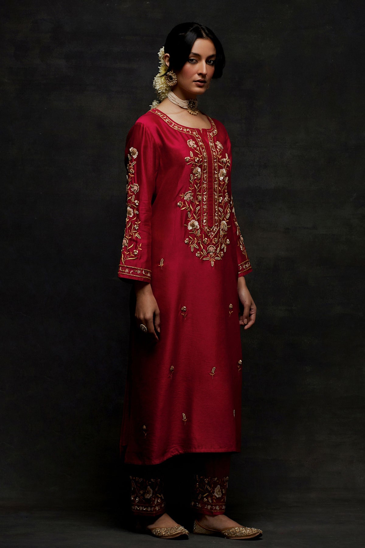 Red Placket Kurta Set