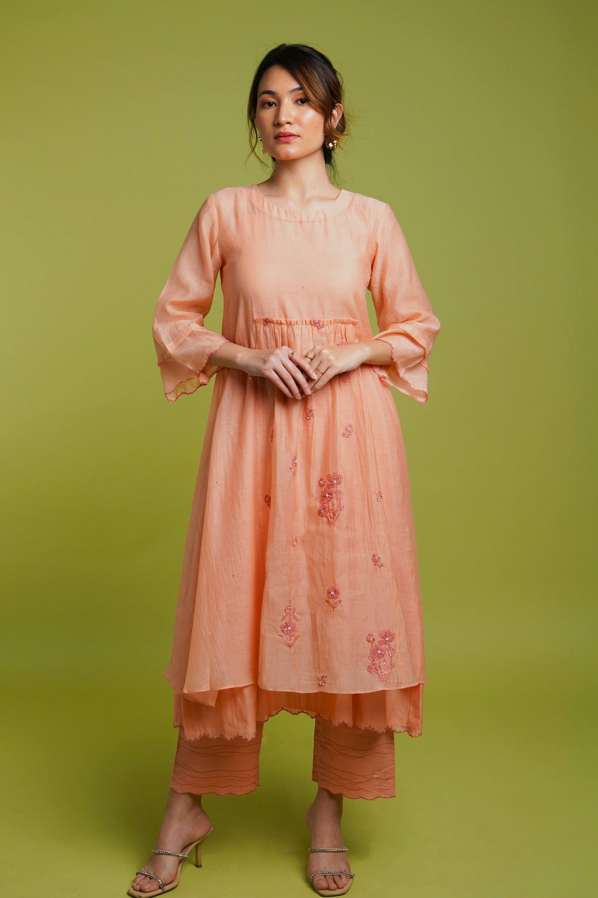 Peach Mul Chanderi Kurta Set