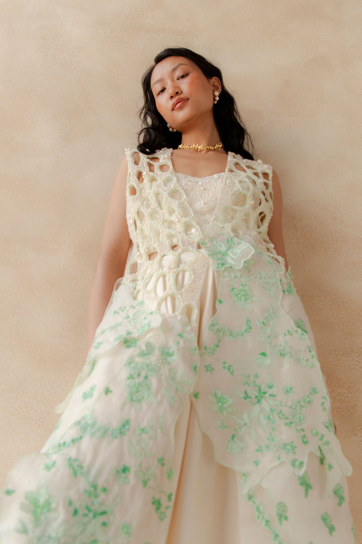 Cutwork Embroidered Overlay With Skirt