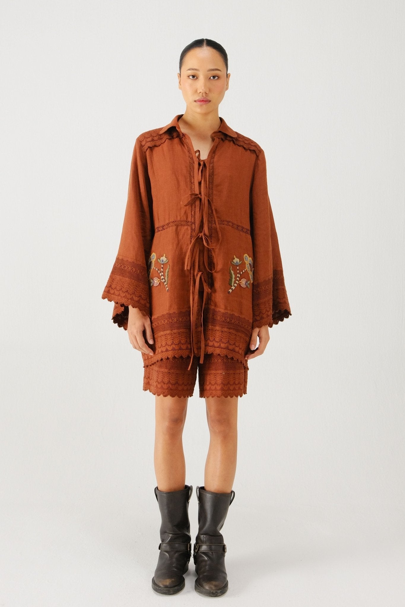 Rust Tie up Shirt - Cord - Elahe