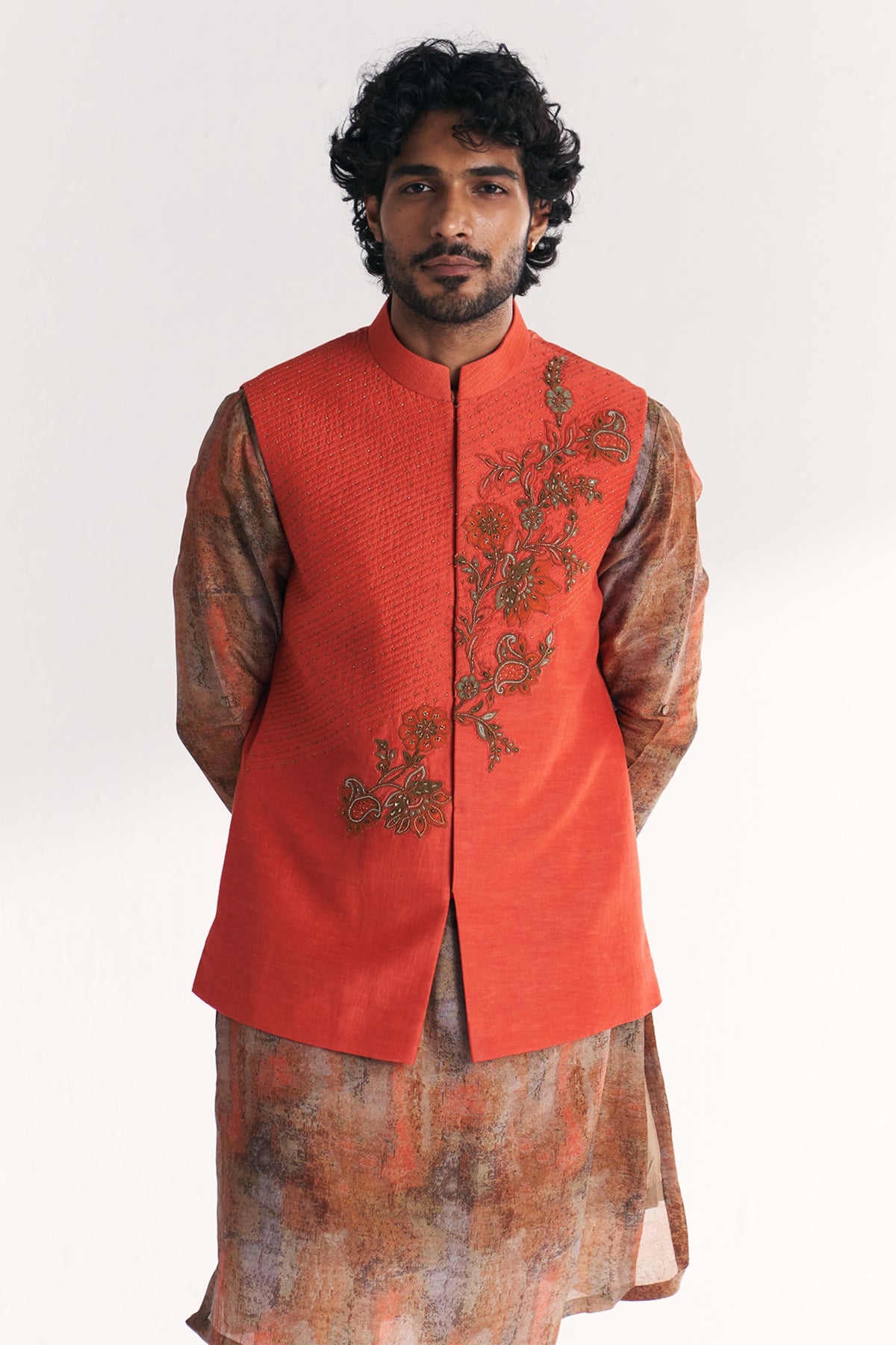 Chandan Tangerine Nehru Jacket Set
