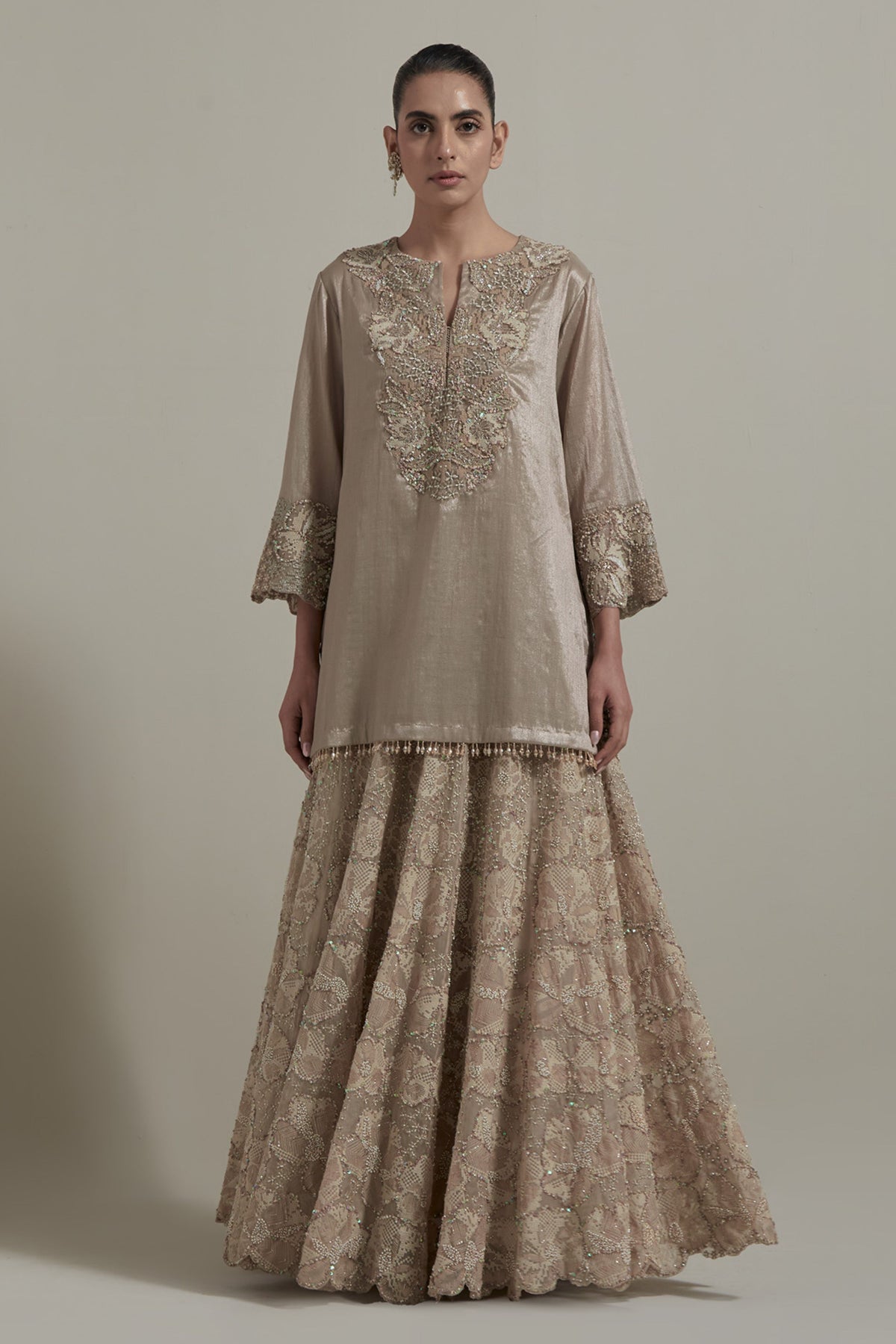 Beige Kurta Skirt Set