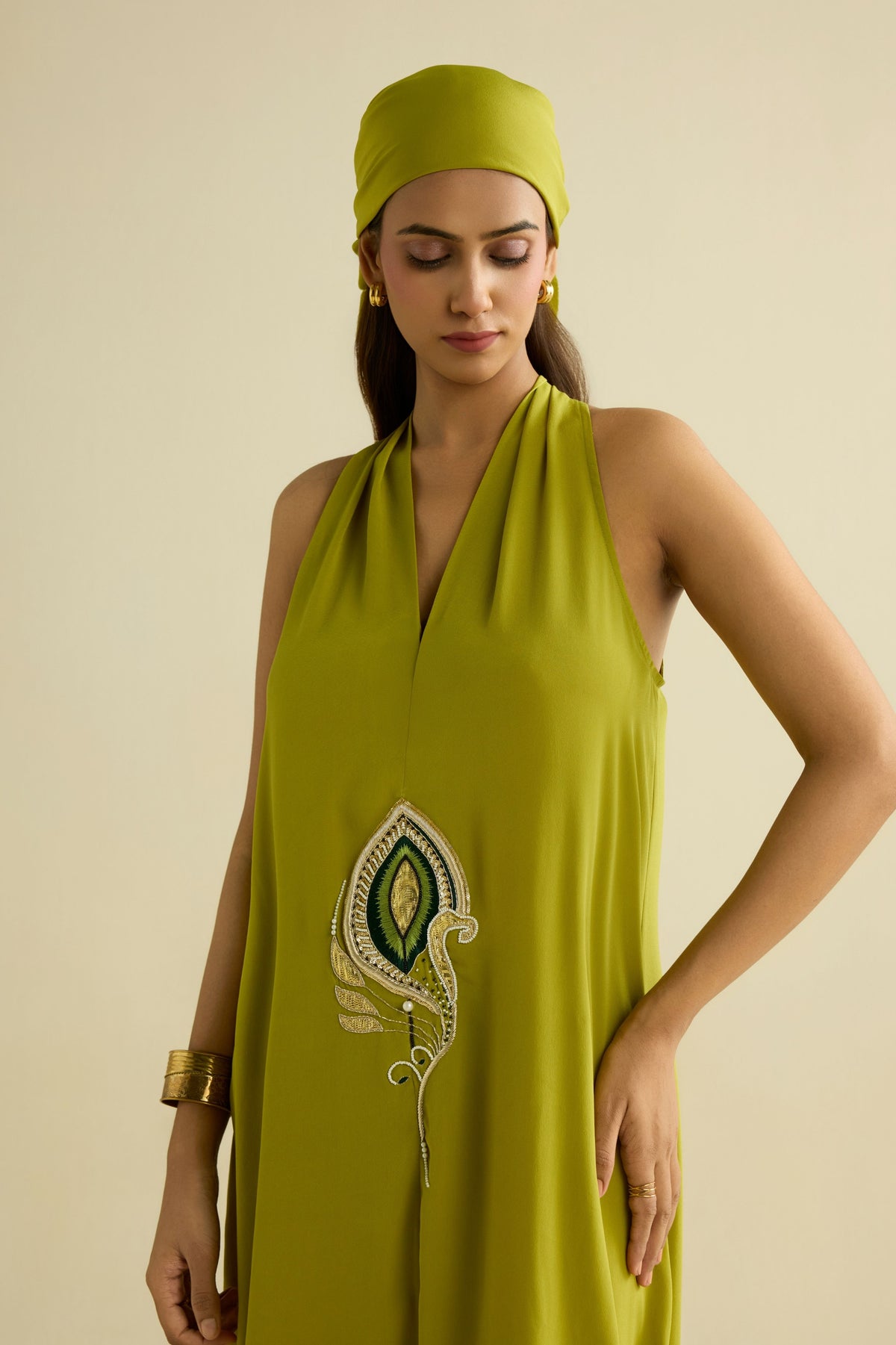 Green Embroidered Long Dress