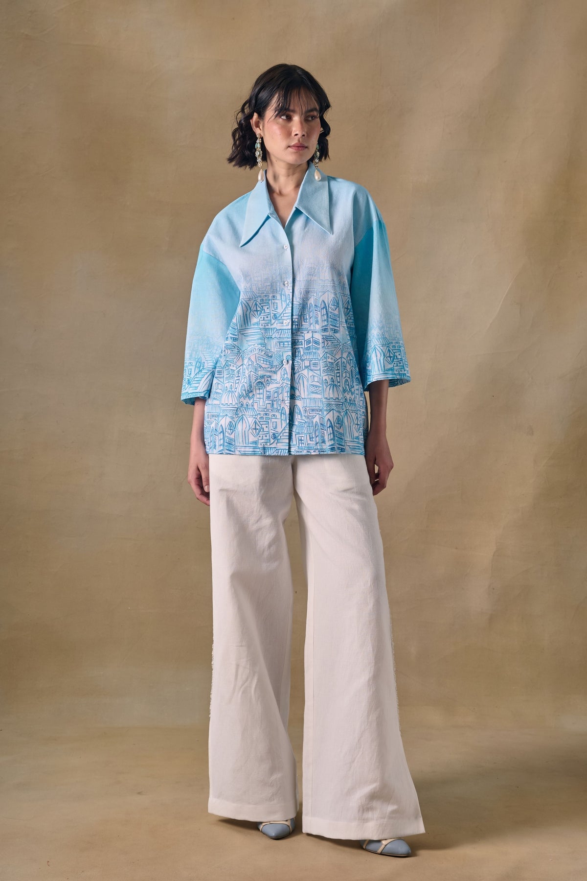 Blue Landscape Kimono Shirt