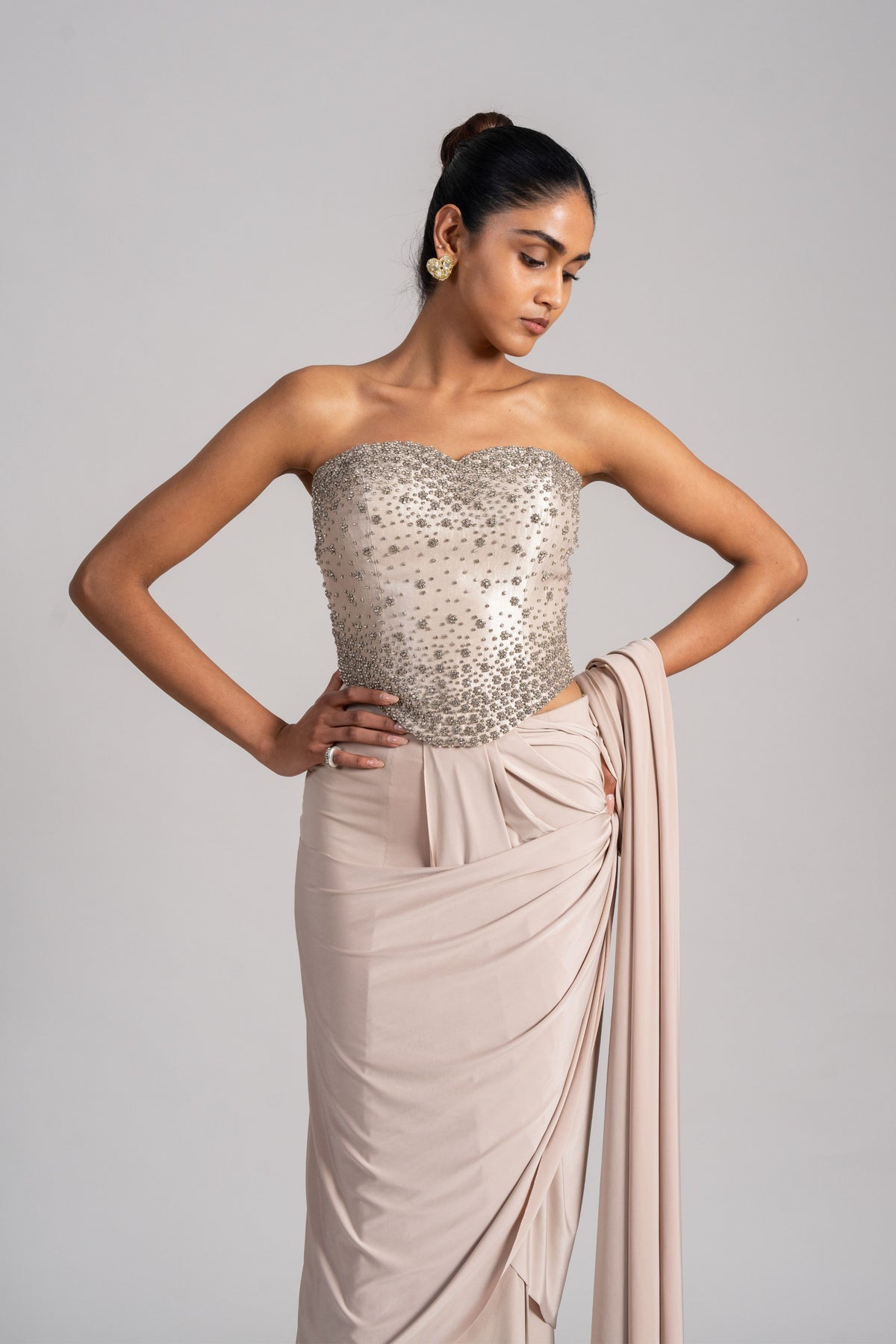 Cascade Ivory  Draped Saree Set