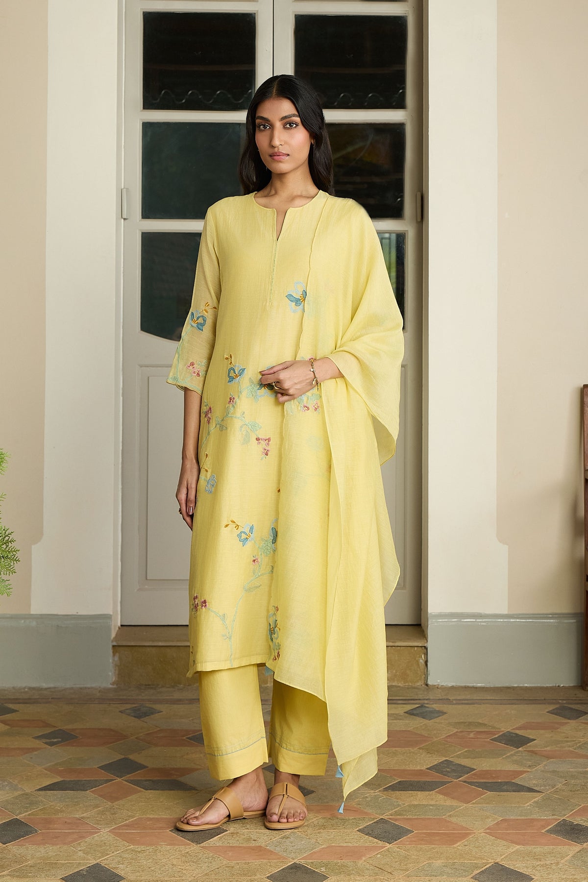 Lemon Applique Kurta Set