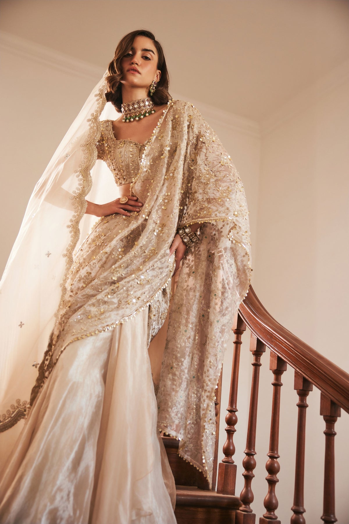 Tissue Pre Drape Saree With Veil