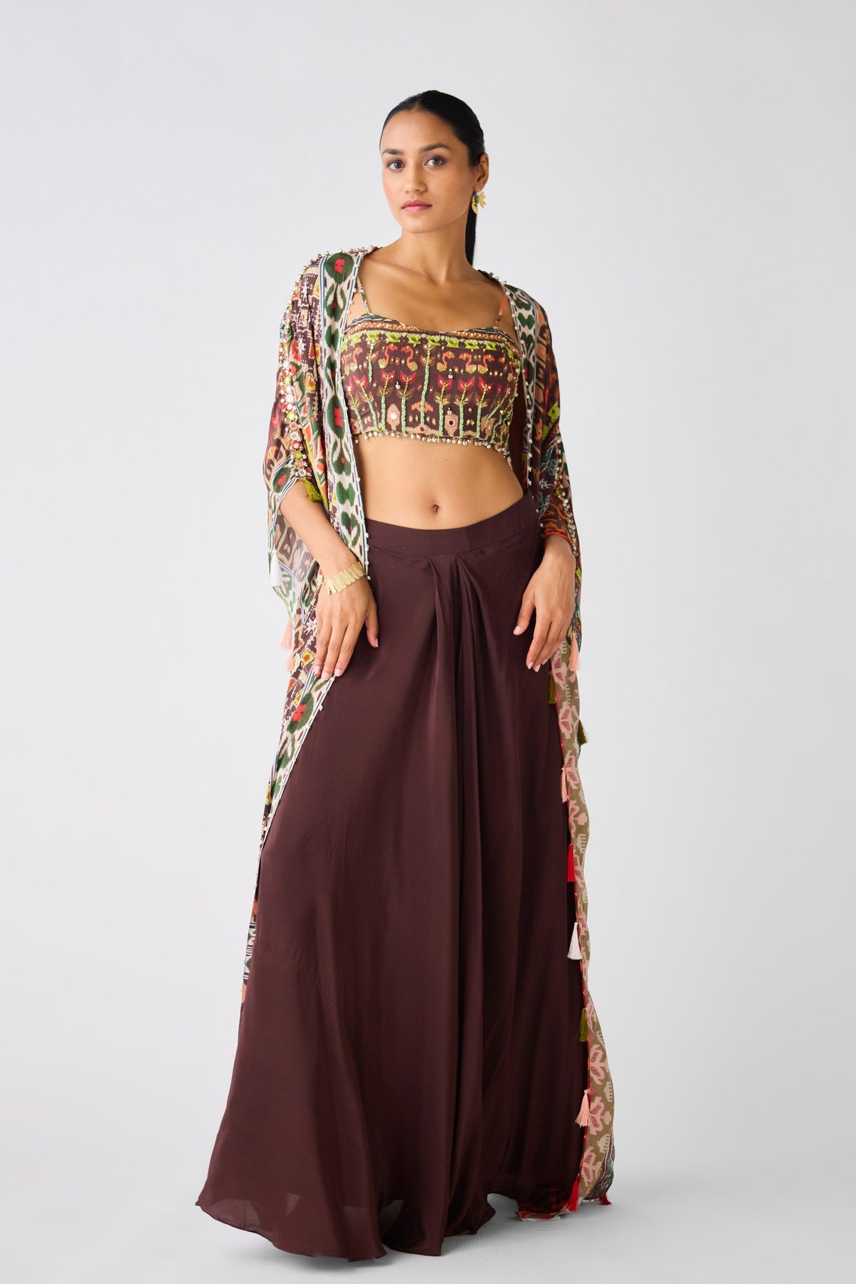 Brown Printed Cape Set
