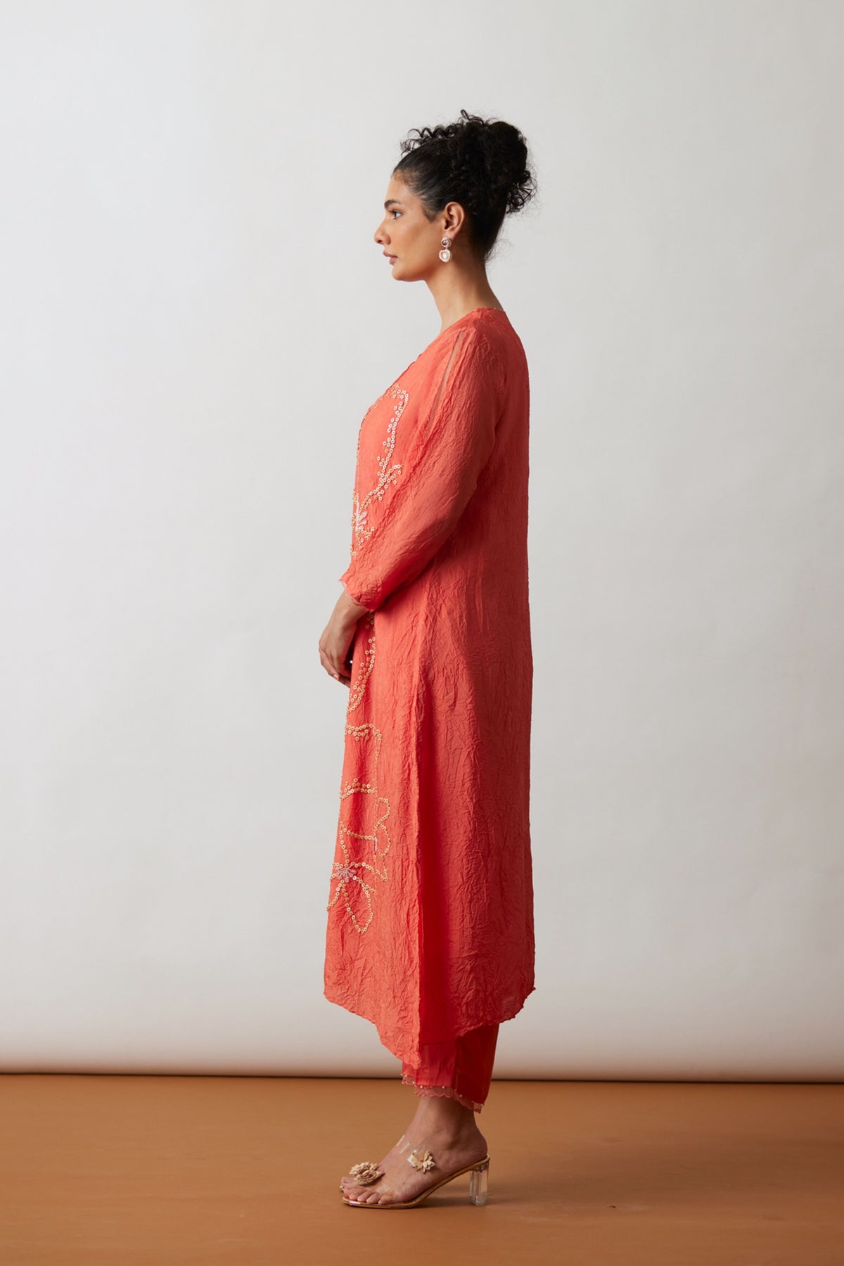 Coral Ombre Silk Kurta Set