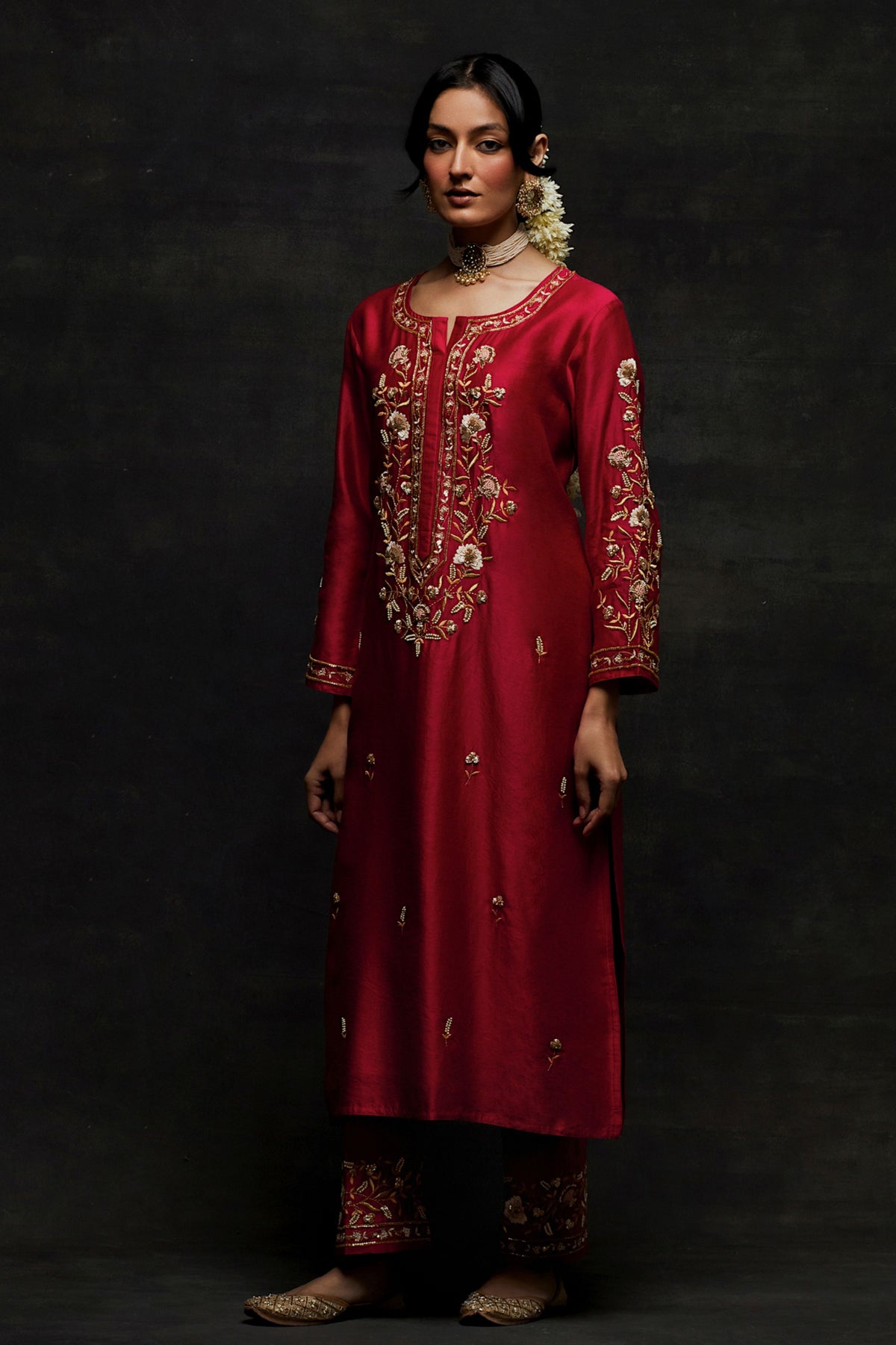 Red Placket Kurta Set