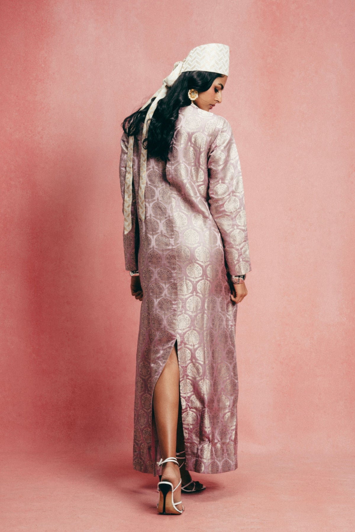 Handwoven Dusty Mauve Banarasi Kaftan