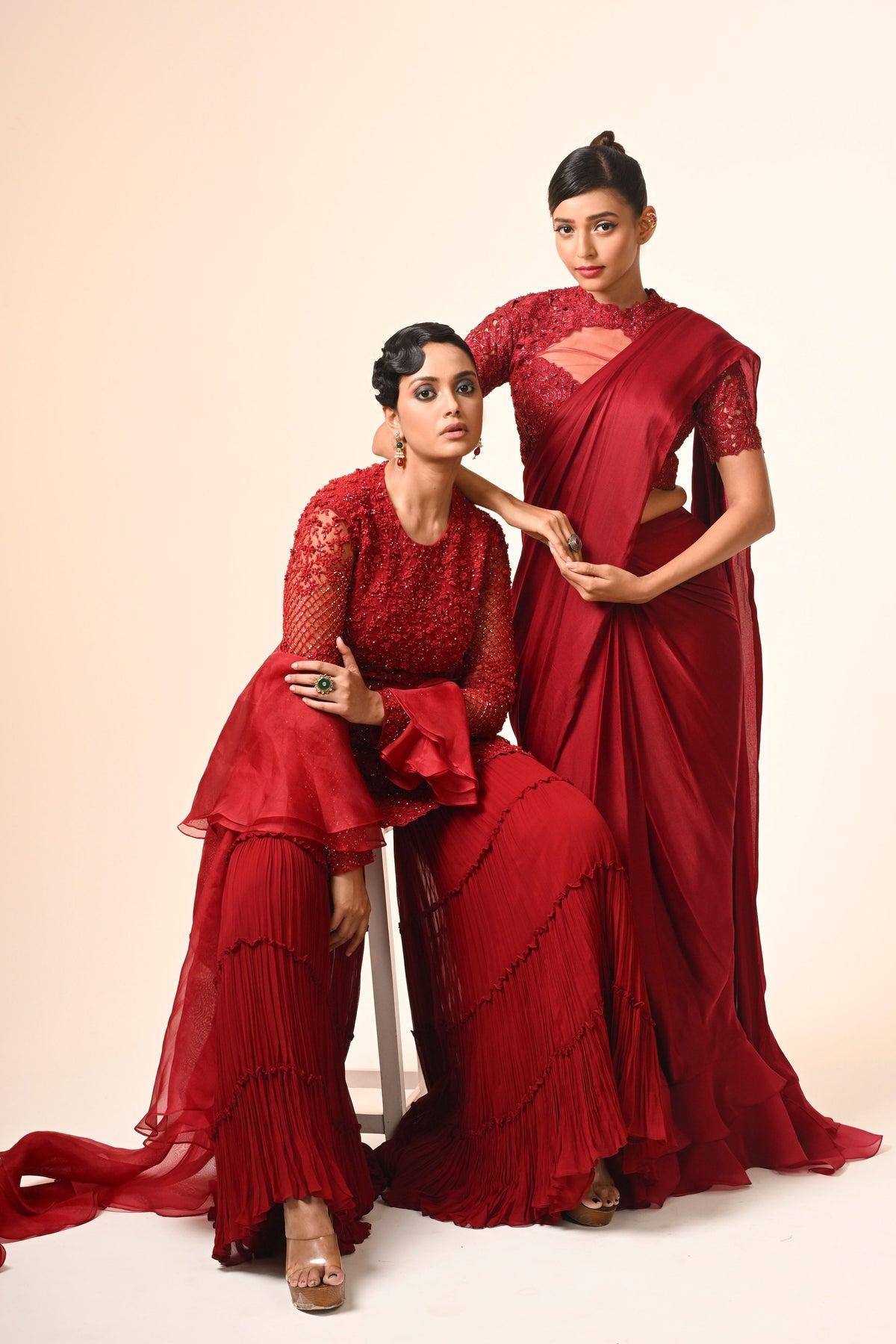 Floral Bloom Ruffle Saree Set