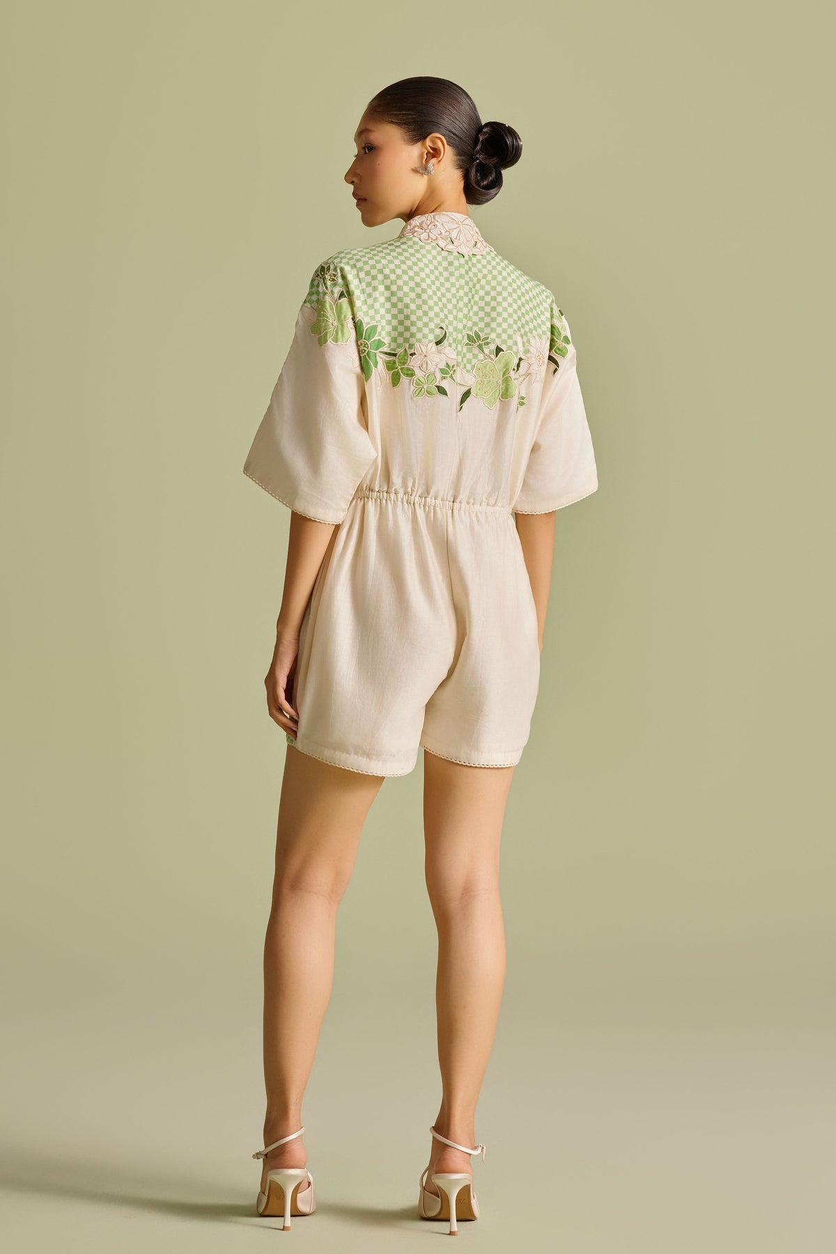 Ivory And Mint Checkered Playsuit