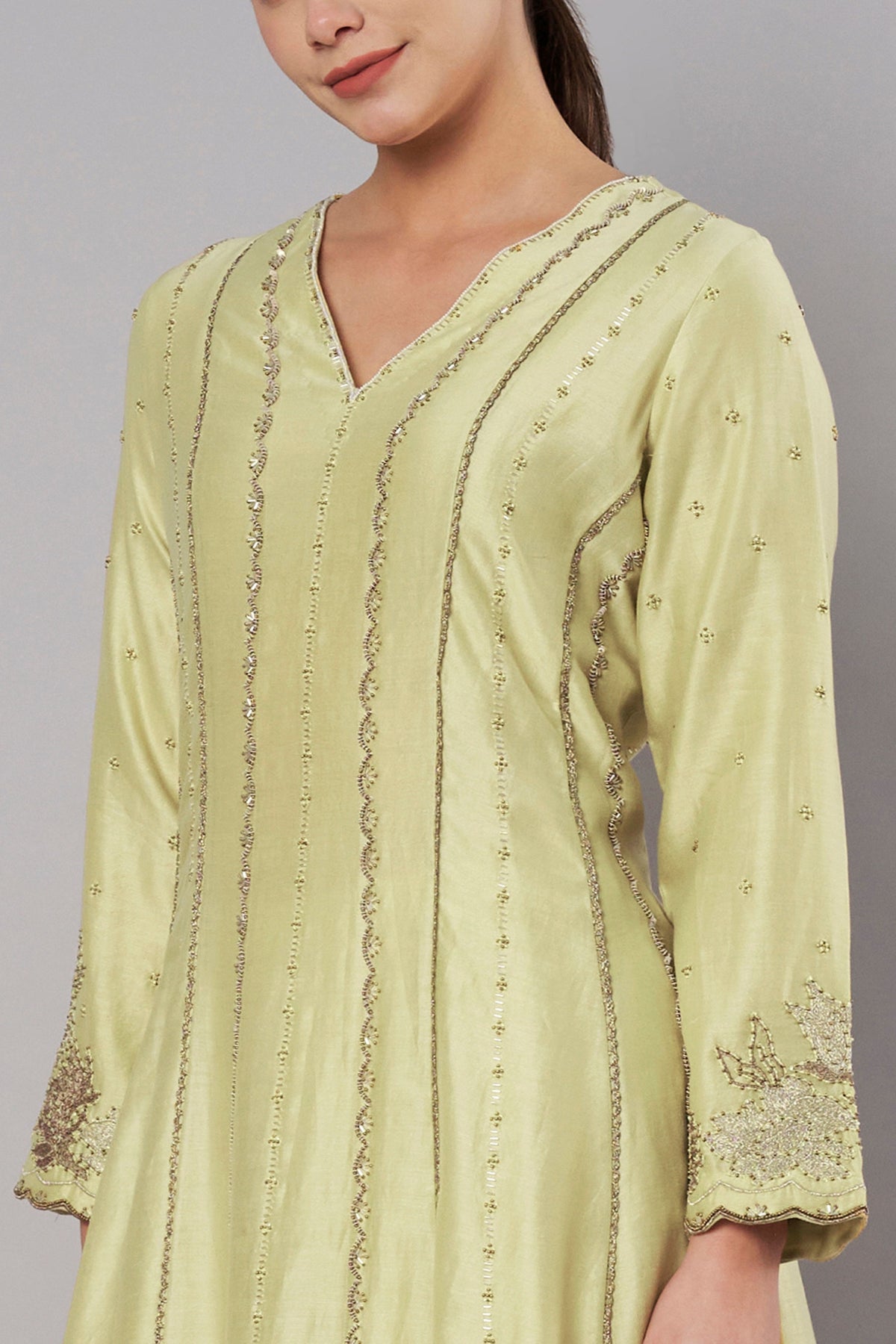 Spring Halo Soft Lime Anarkali Set