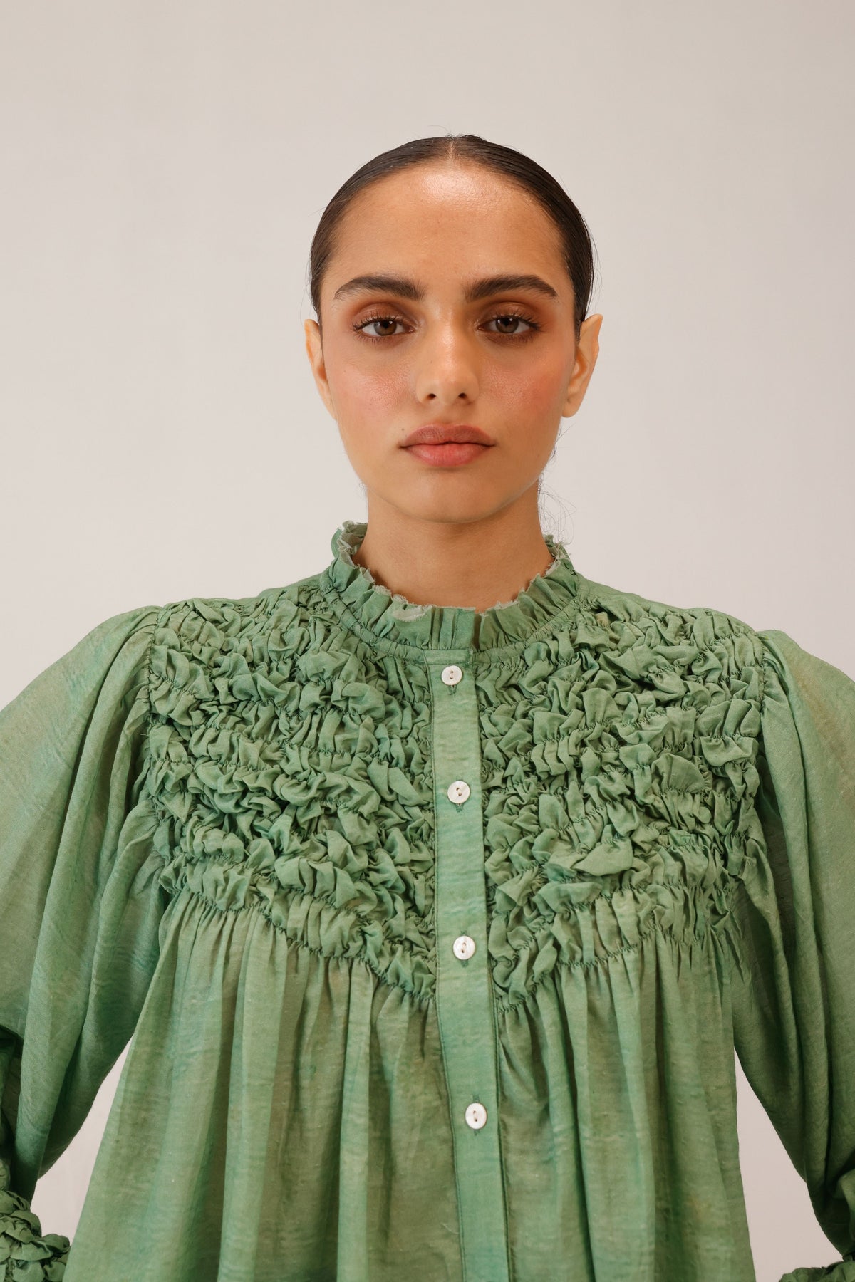 Green Smocked Shirt