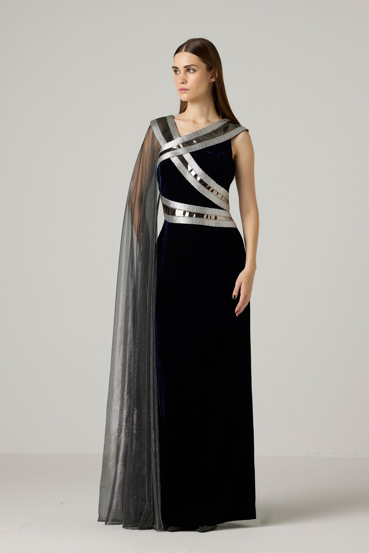 Metallic Tape Velvet Dress