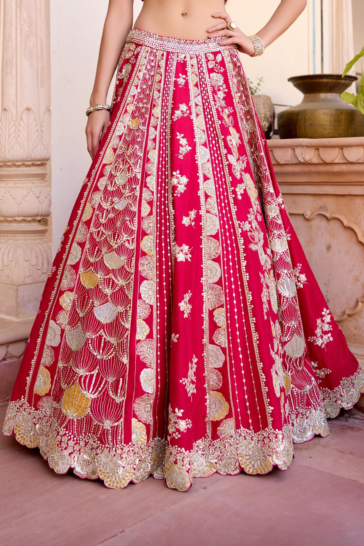 Cut Ruby Mulberry Lehenga Set