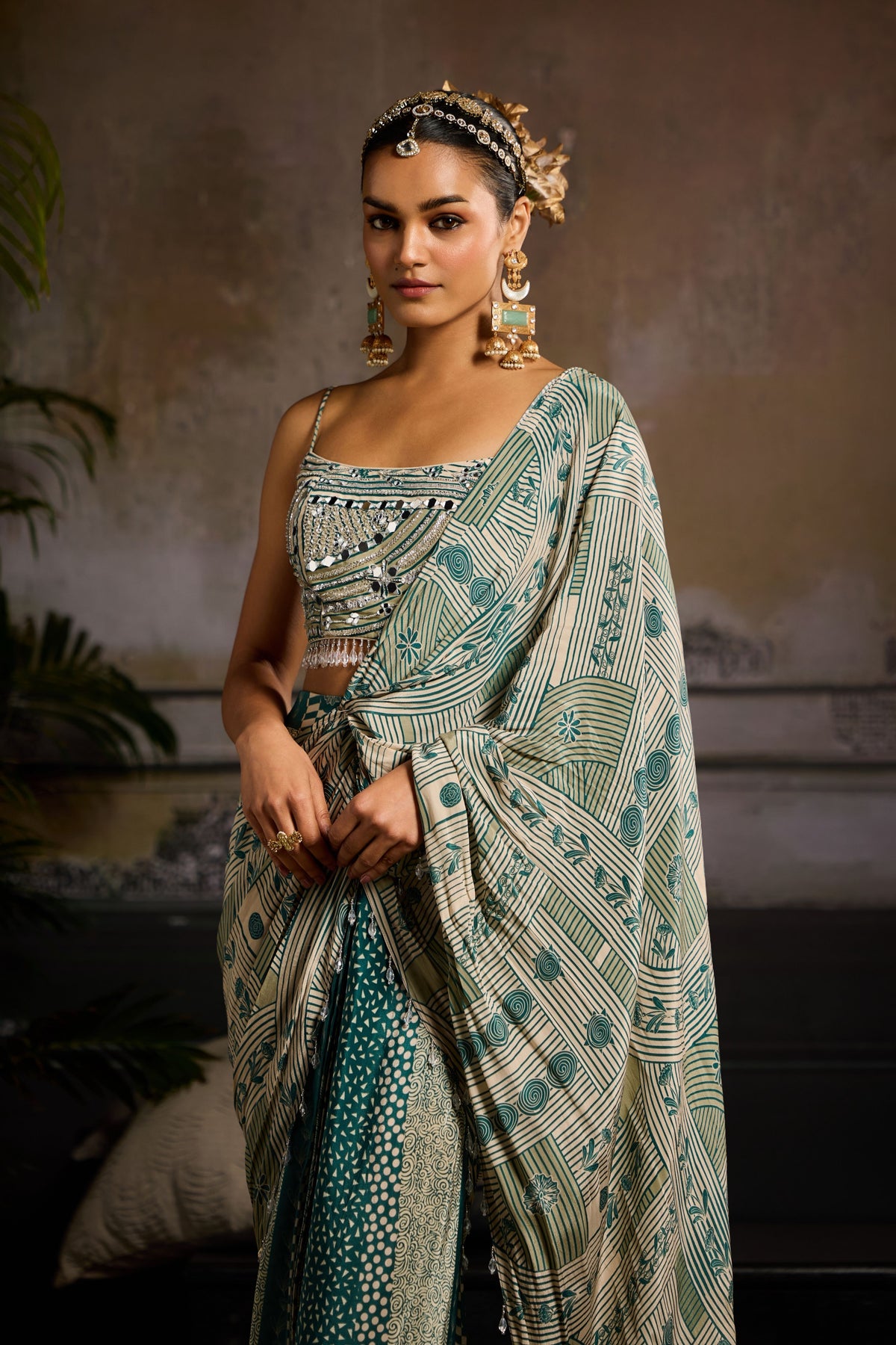 Teal Drape Saree Set