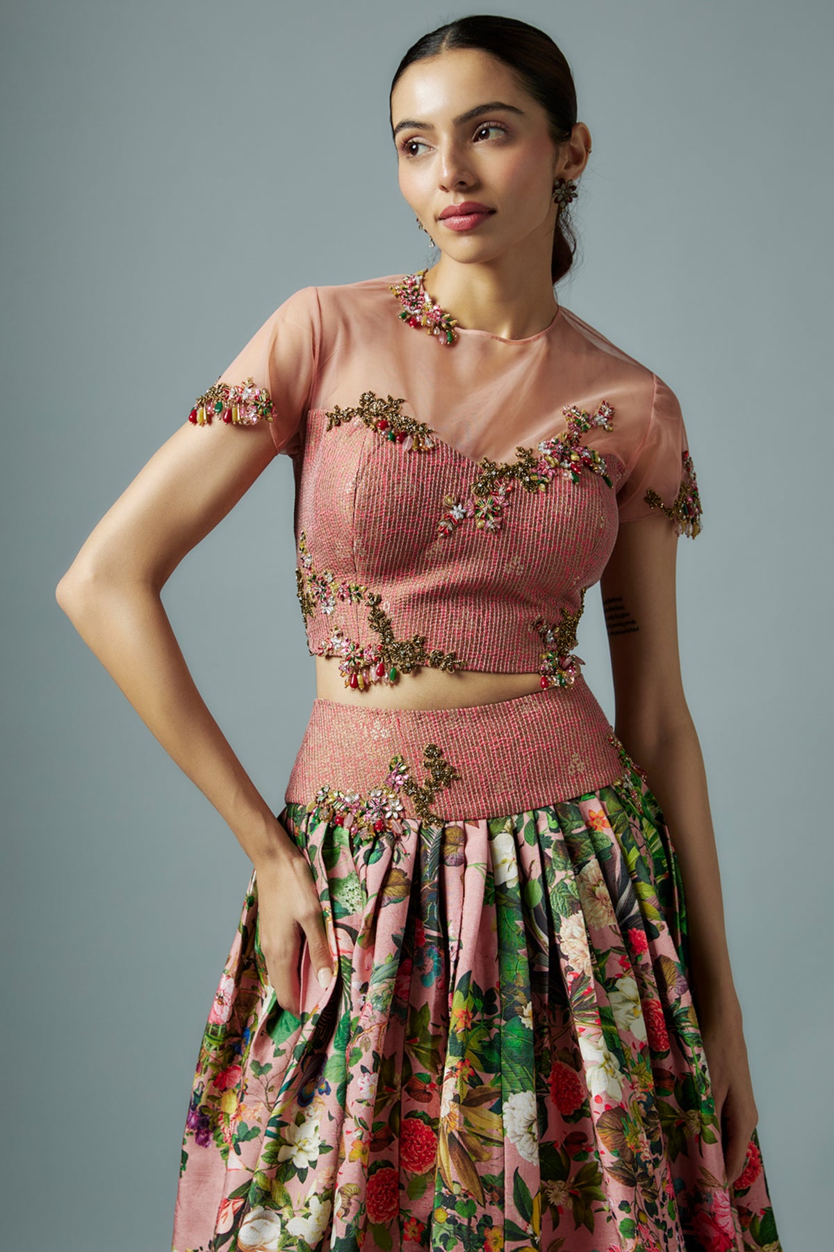 Pink Botanical Printed Lehenga Set