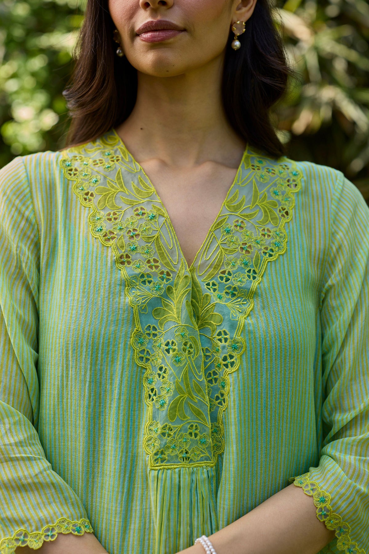 English Morning Green Embroidered Dress