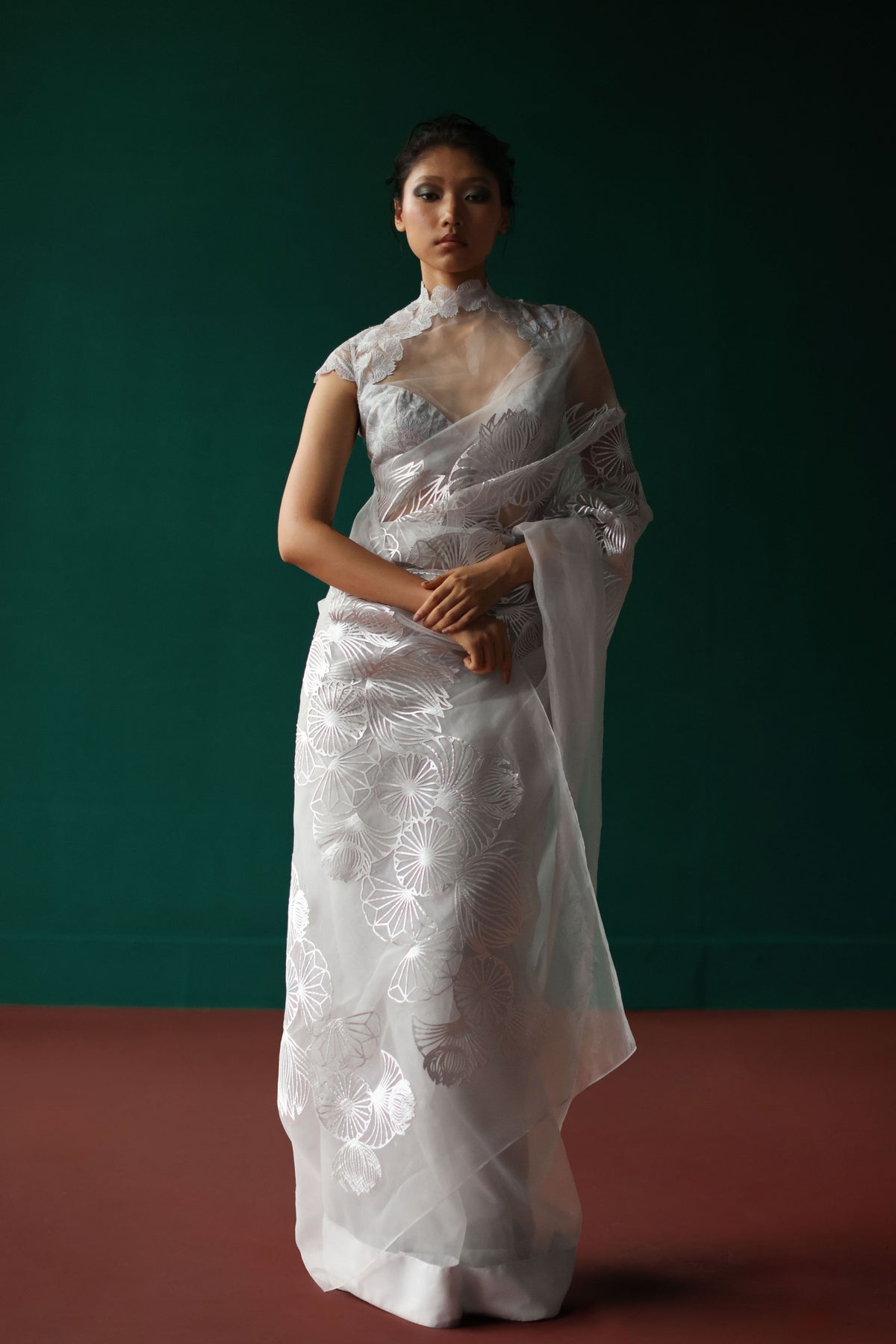 Silver Crystal Bloom Saree