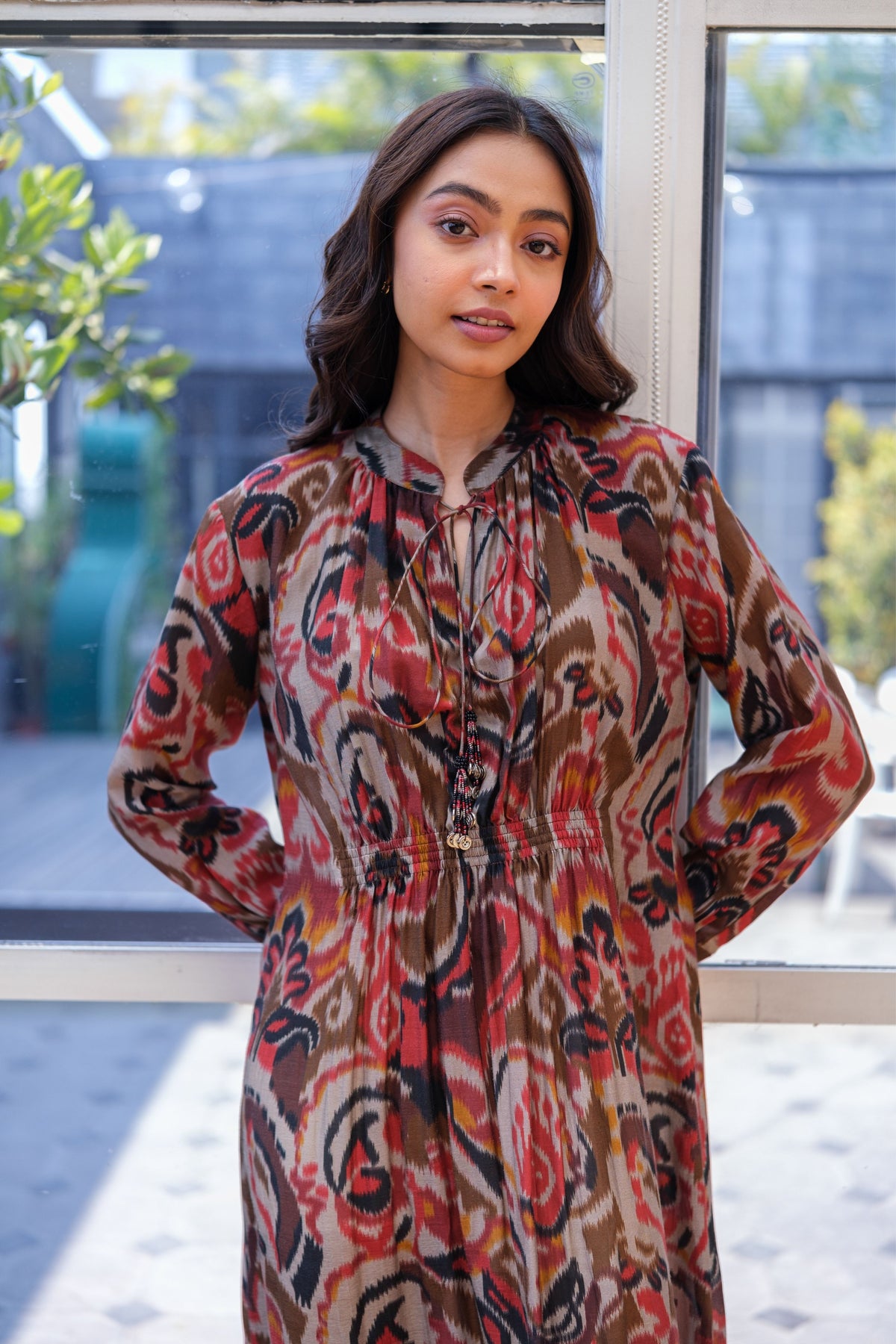 Dark Ikat Gather Dress