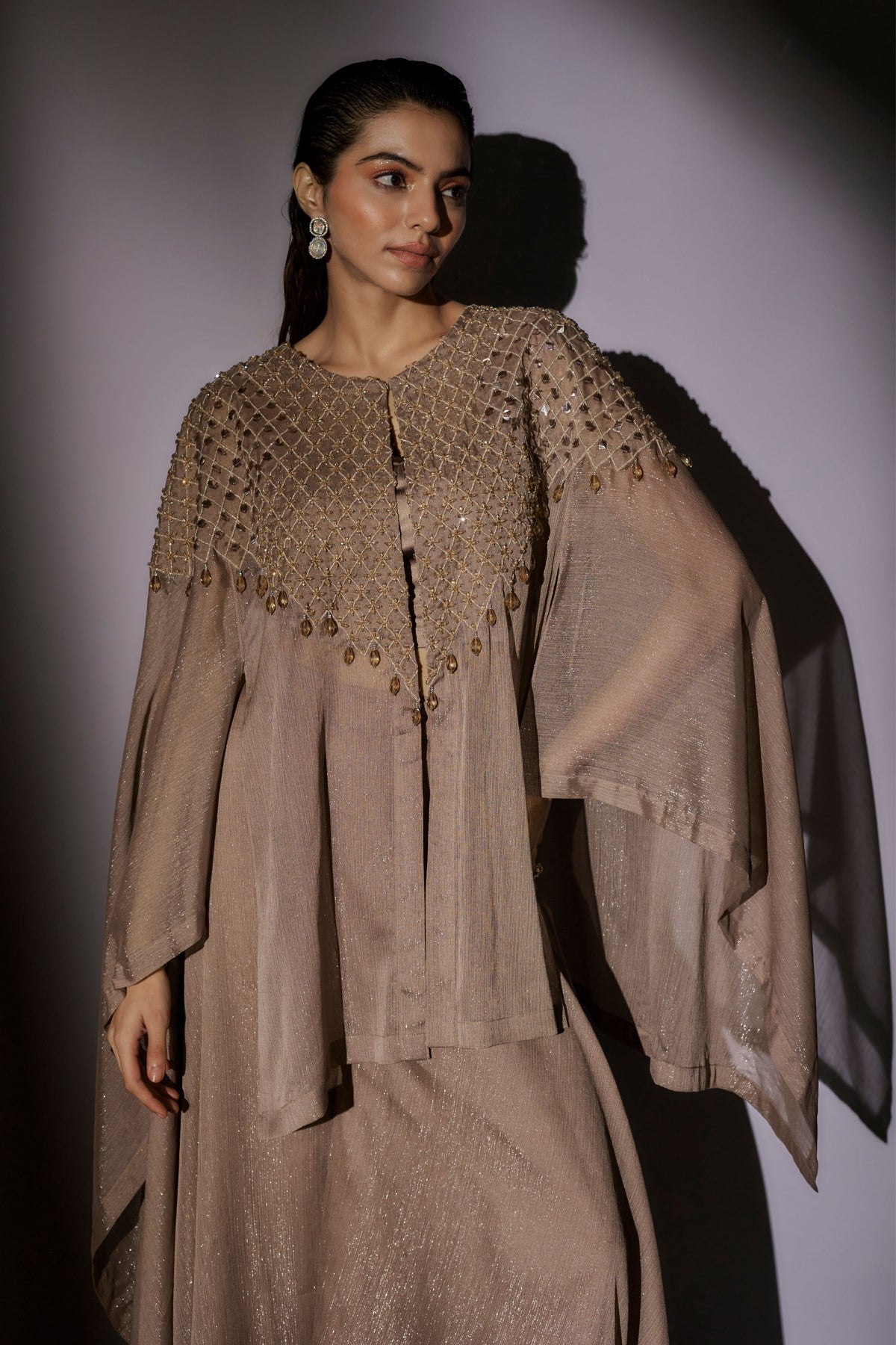Coffee Embroidered Sharara Set